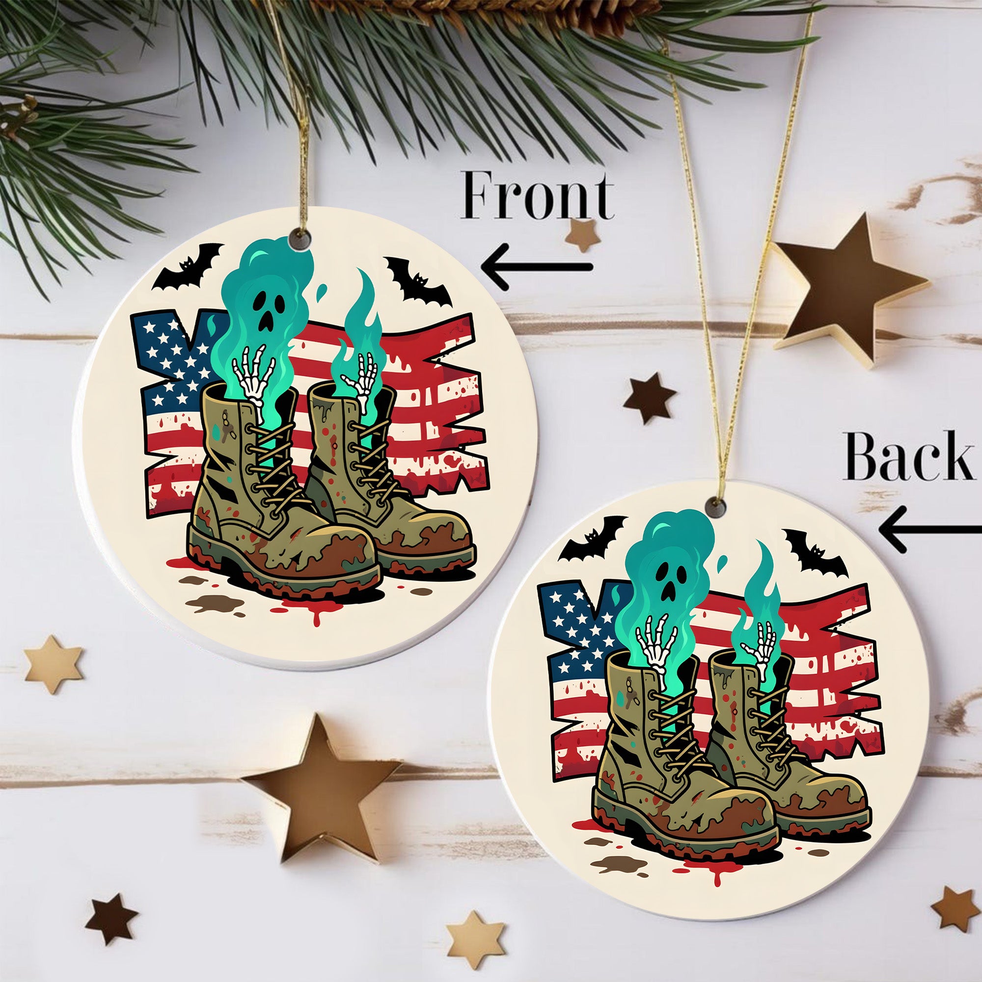 Born to Fight Back to Haunt Military Veteran Patriotic Halloween Spooky Season Ornament