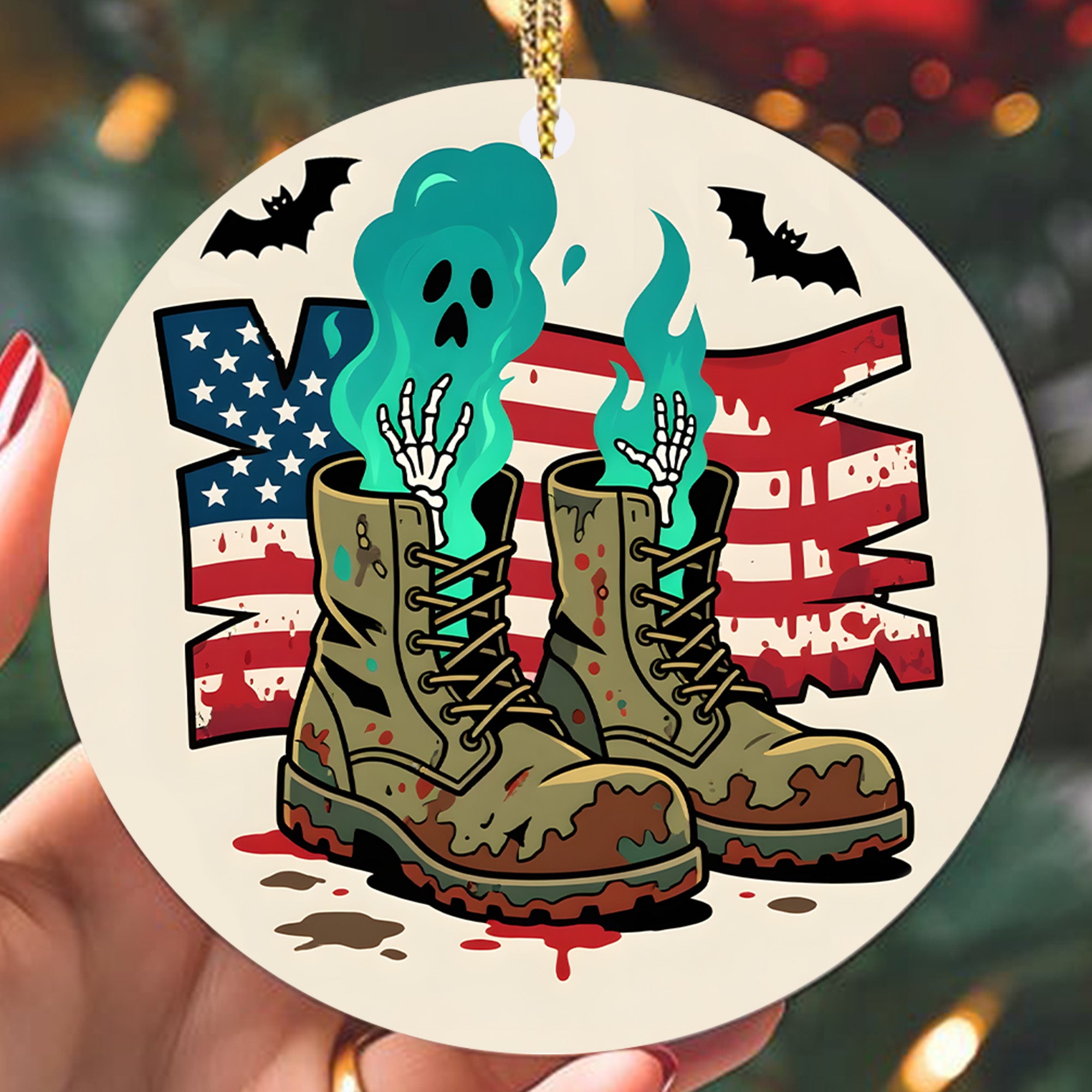 Born to Fight Back to Haunt Military Veteran Patriotic Halloween Spooky Season Ornament
