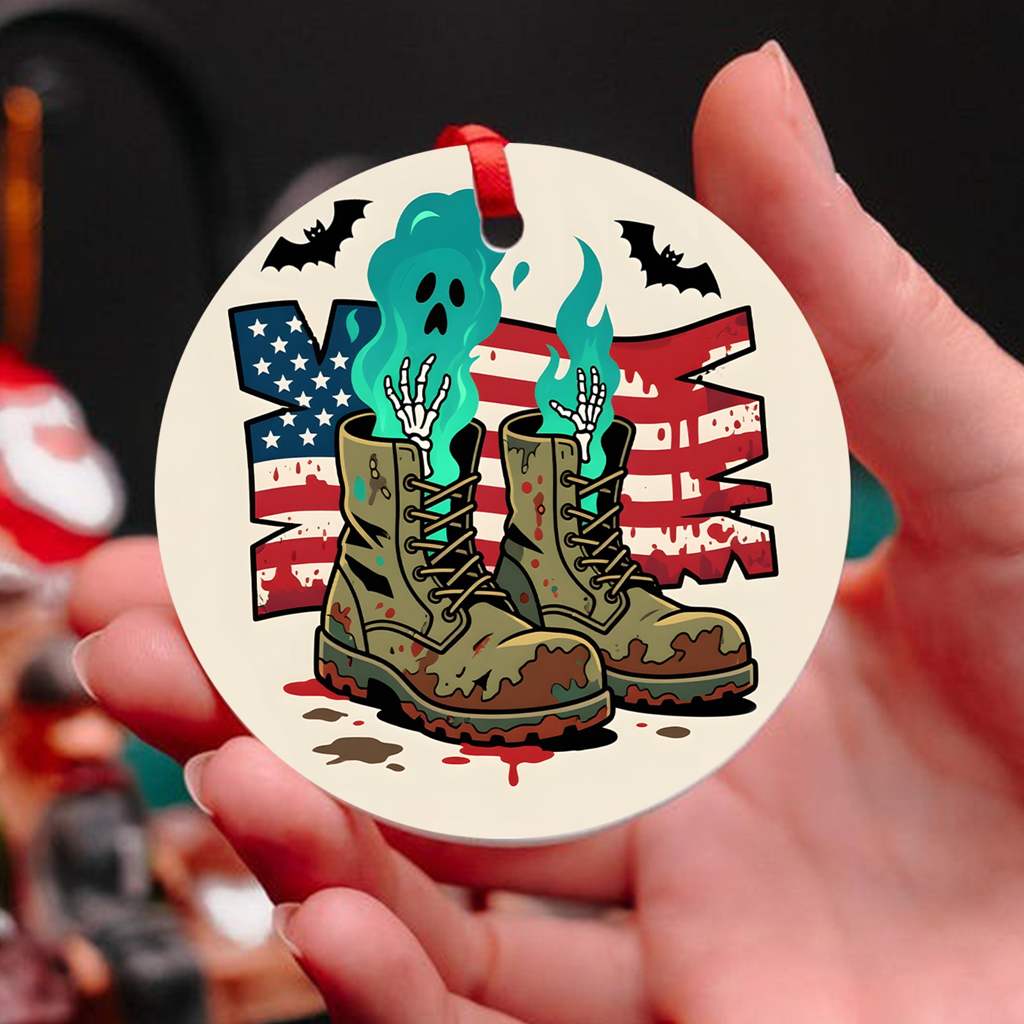 Born to Fight Back to Haunt Military Veteran Patriotic Halloween Spooky Season Ornament