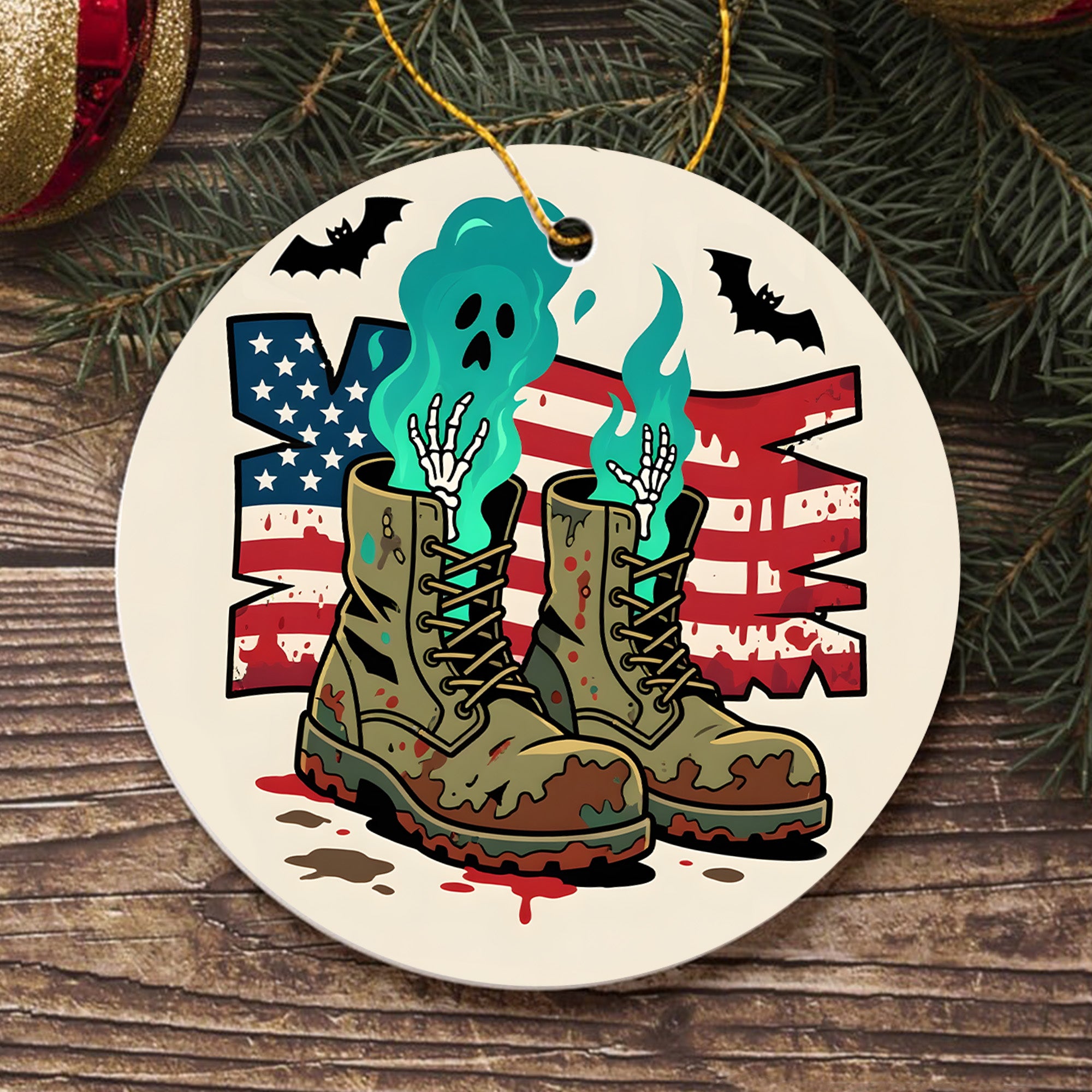 Born to Fight Back to Haunt Military Veteran Patriotic Halloween Spooky Season Ornament