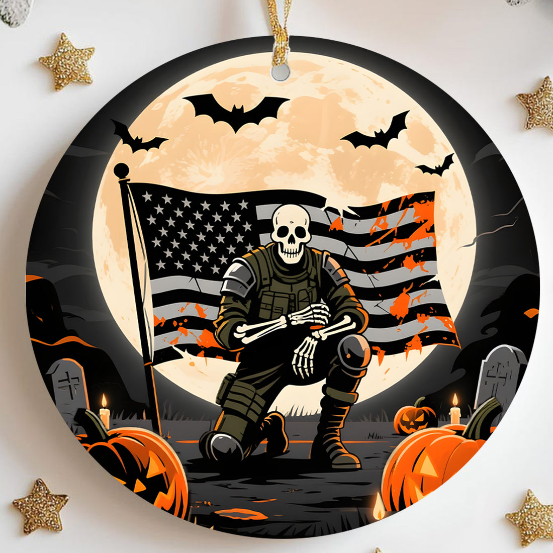 Halloween Warrior American Veteran Spirit Military Patriotic Spooky Season Ornament
