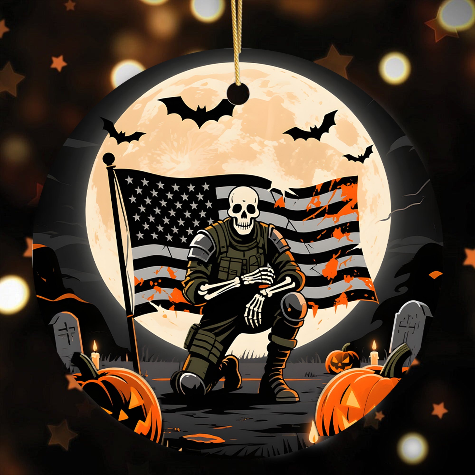 Halloween Warrior American Veteran Spirit Military Patriotic Spooky Season Ornament