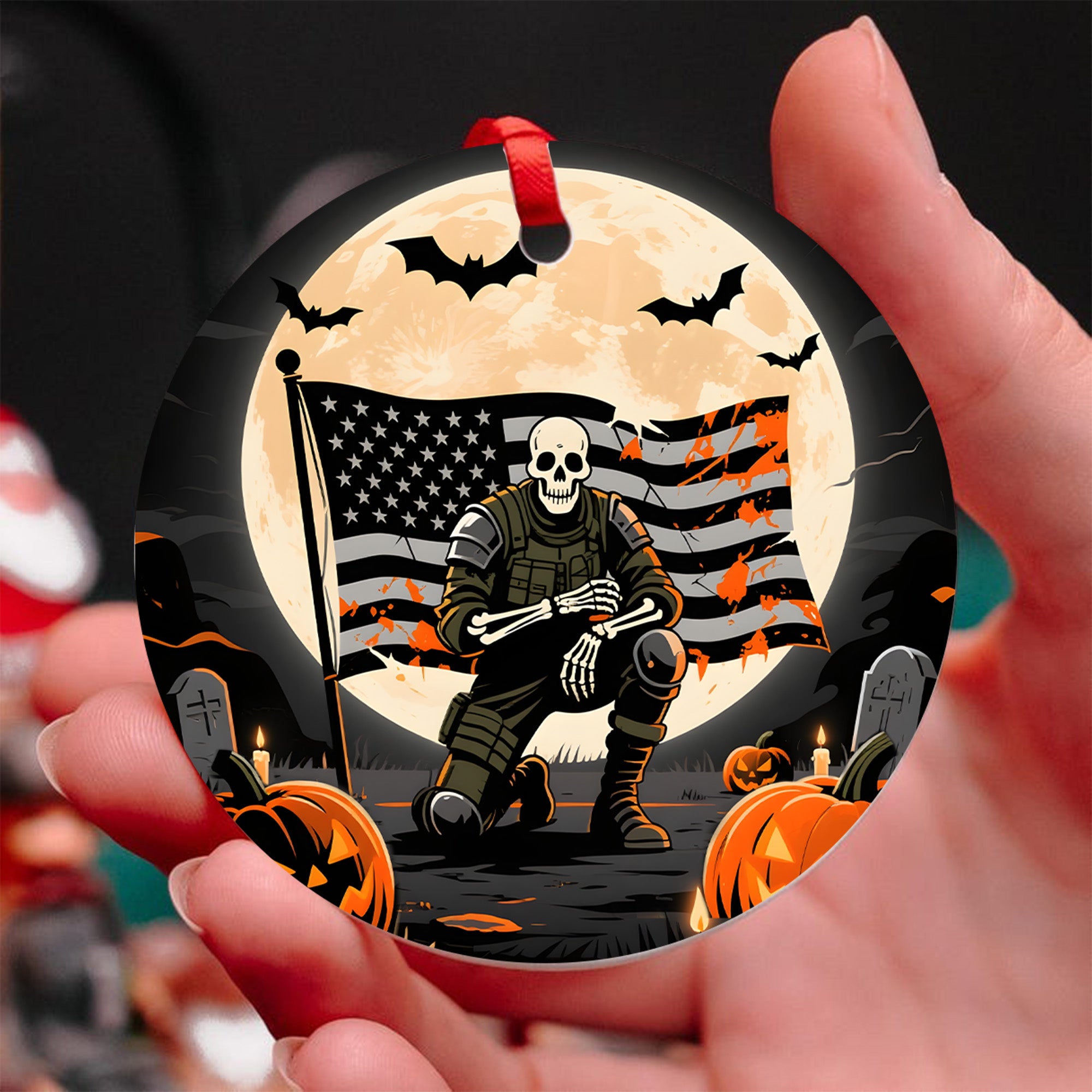 Halloween Warrior American Veteran Spirit Military Patriotic Spooky Season Ornament