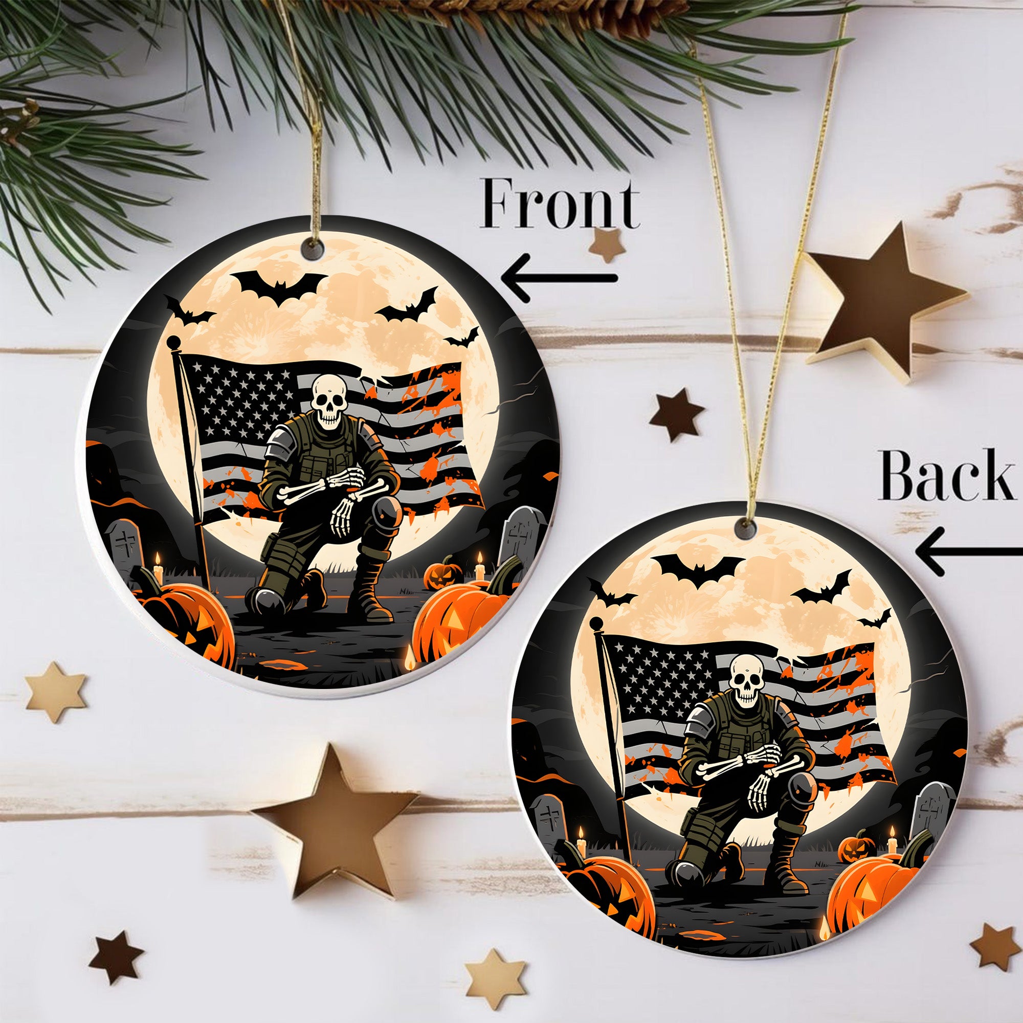 Halloween Warrior American Veteran Spirit Military Patriotic Spooky Season Ornament
