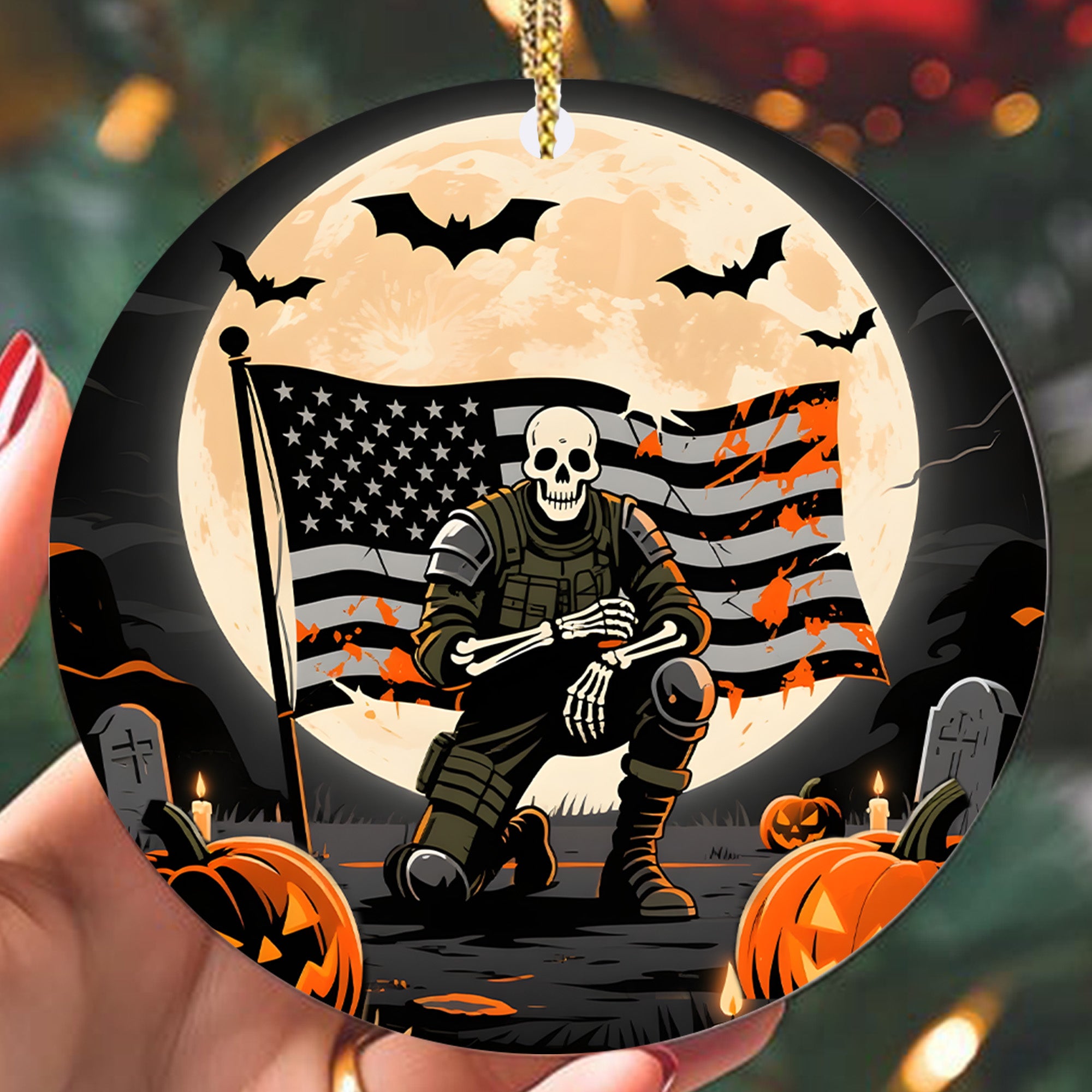 Halloween Warrior American Veteran Spirit Military Patriotic Spooky Season Ornament