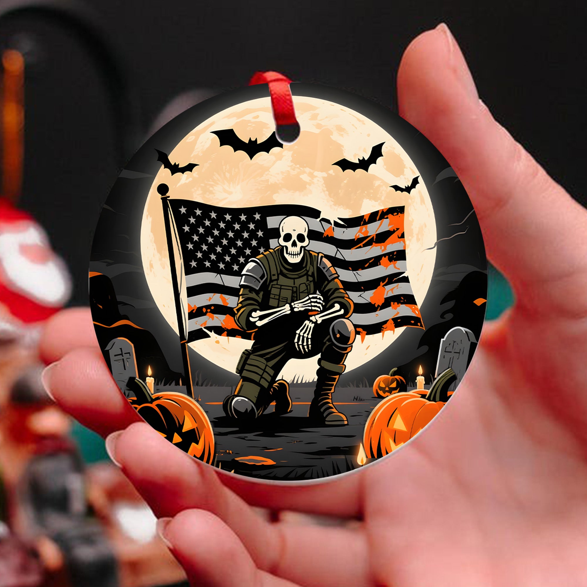 Halloween Warrior American Veteran Spirit Military Patriotic Spooky Season Ornament
