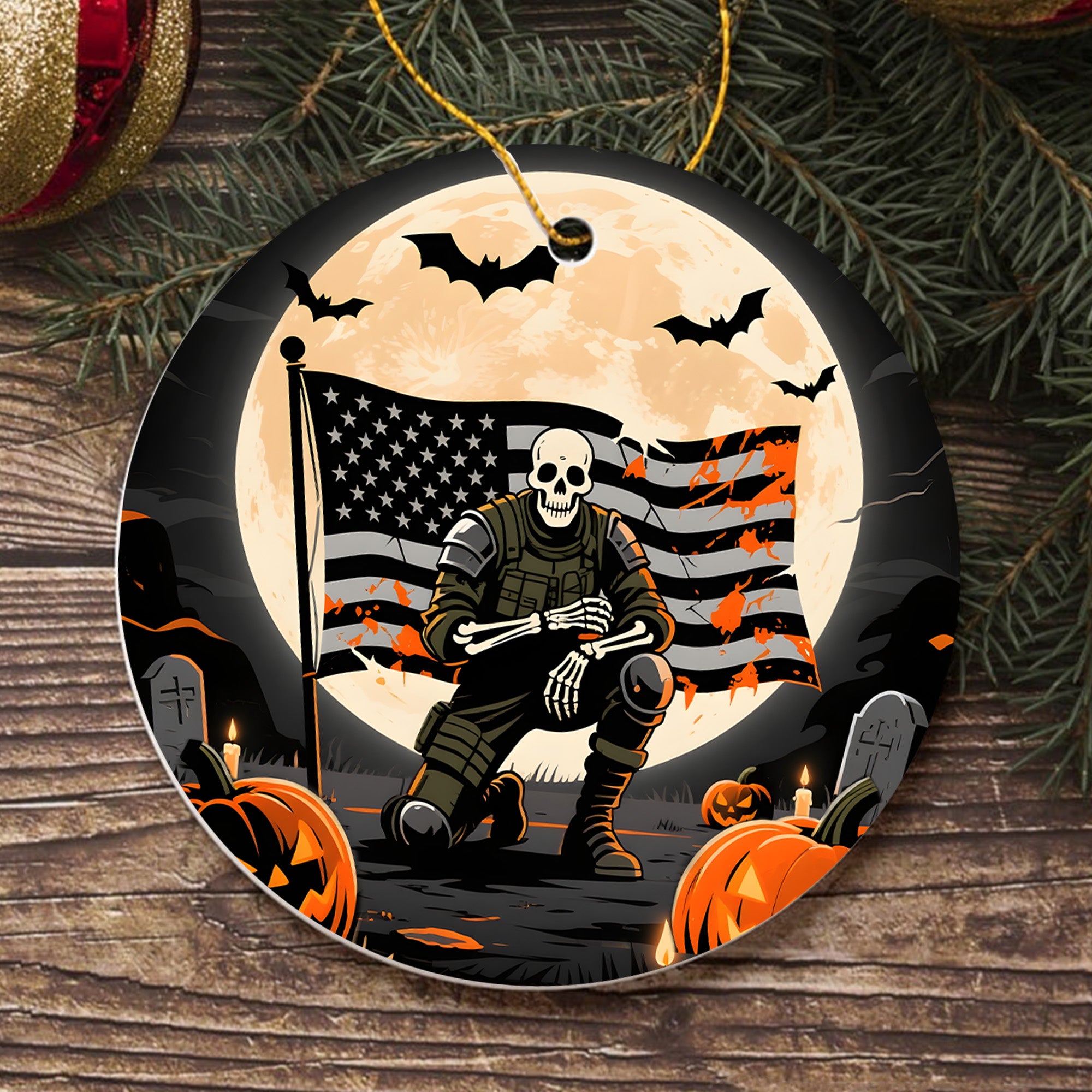 Halloween Warrior American Veteran Spirit Military Patriotic Spooky Season Ornament
