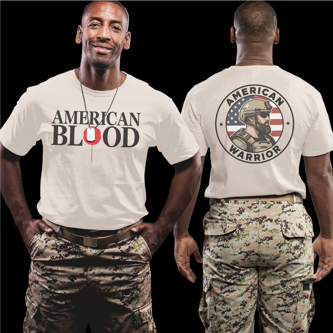 American Blood American Warrior Fierce Patriotic Tribute to Strength Sacrifice and Valor T-Shirt