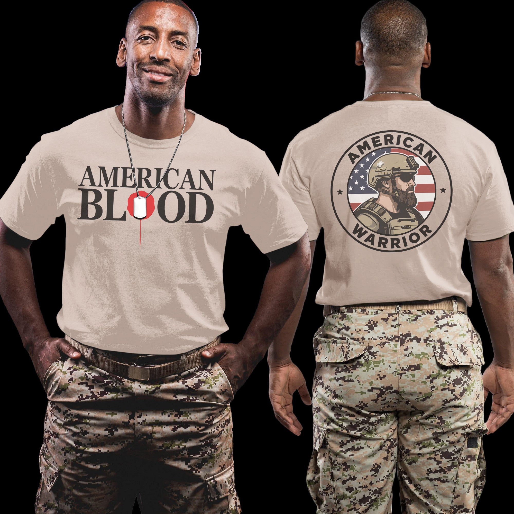 American Blood American Warrior Fierce Patriotic Tribute to Strength Sacrifice and Valor T-Shirt