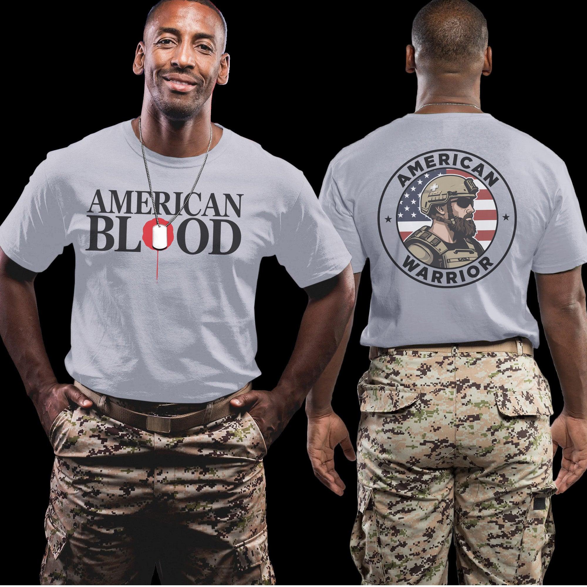 American Blood American Warrior Fierce Patriotic Tribute to Strength Sacrifice and Valor T-Shirt