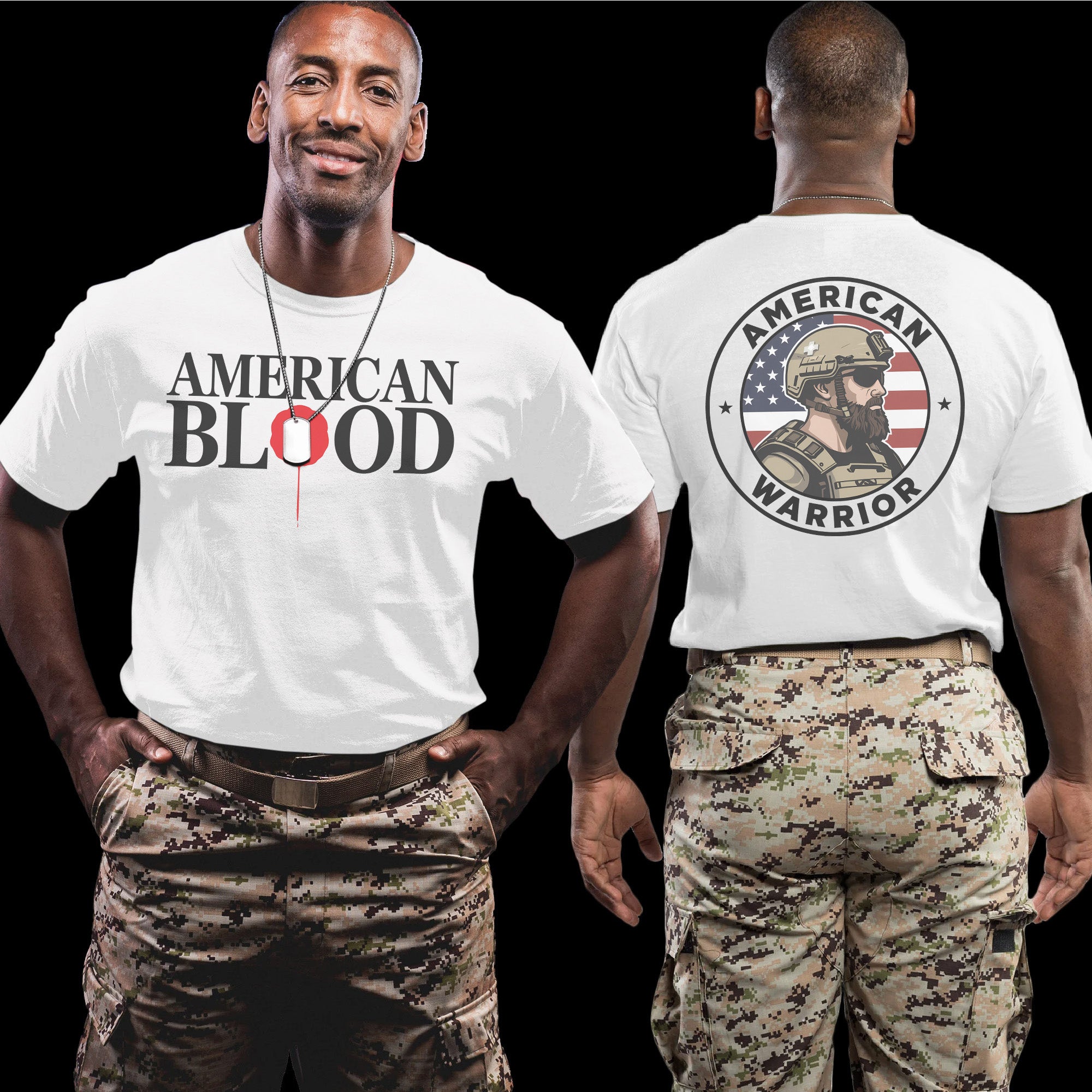 American Blood American Warrior Fierce Patriotic Tribute to Strength Sacrifice and Valor T-Shirt