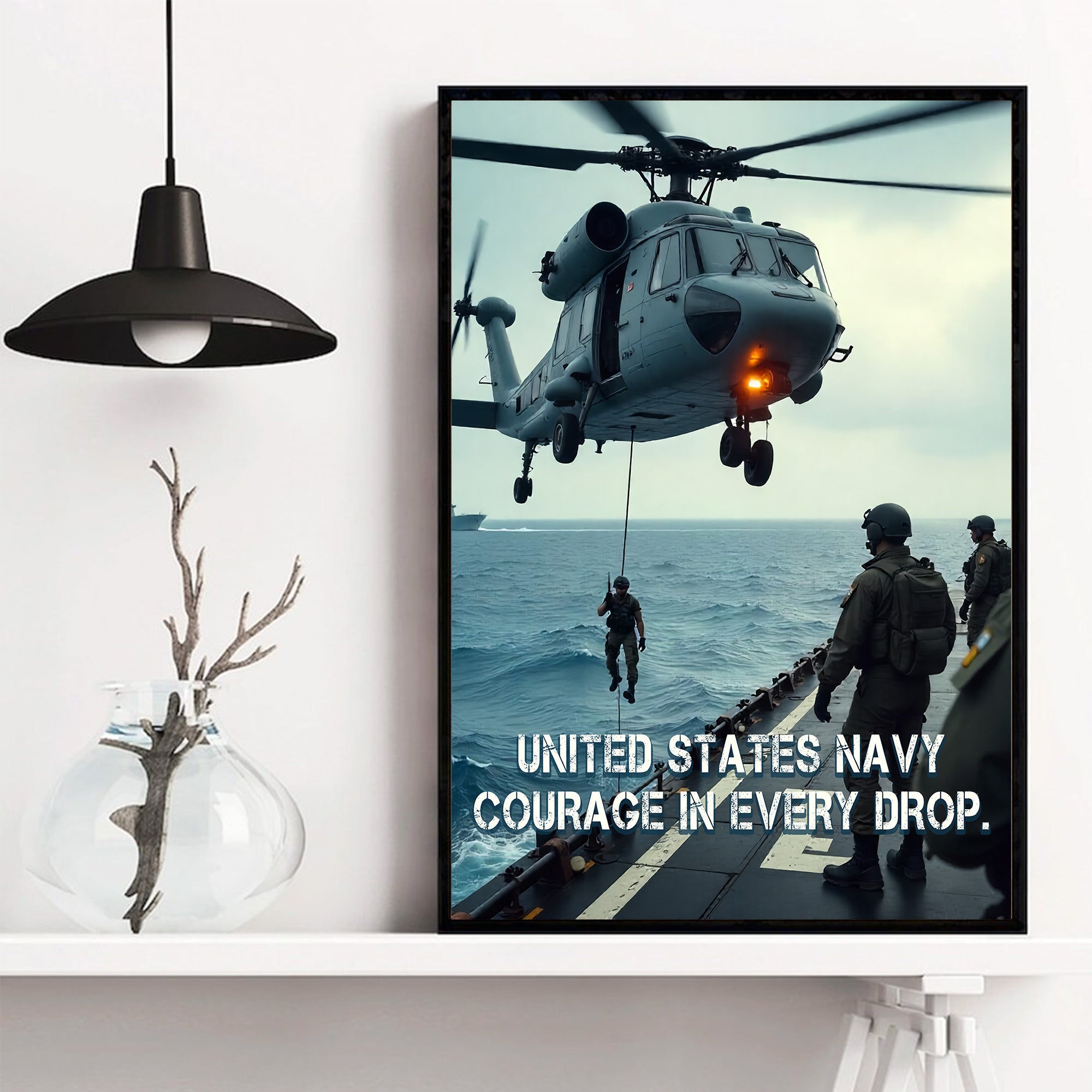United States Navy Courage in Every Drop Valor at Sea Commitment in Every Sailor’s Heart Poster