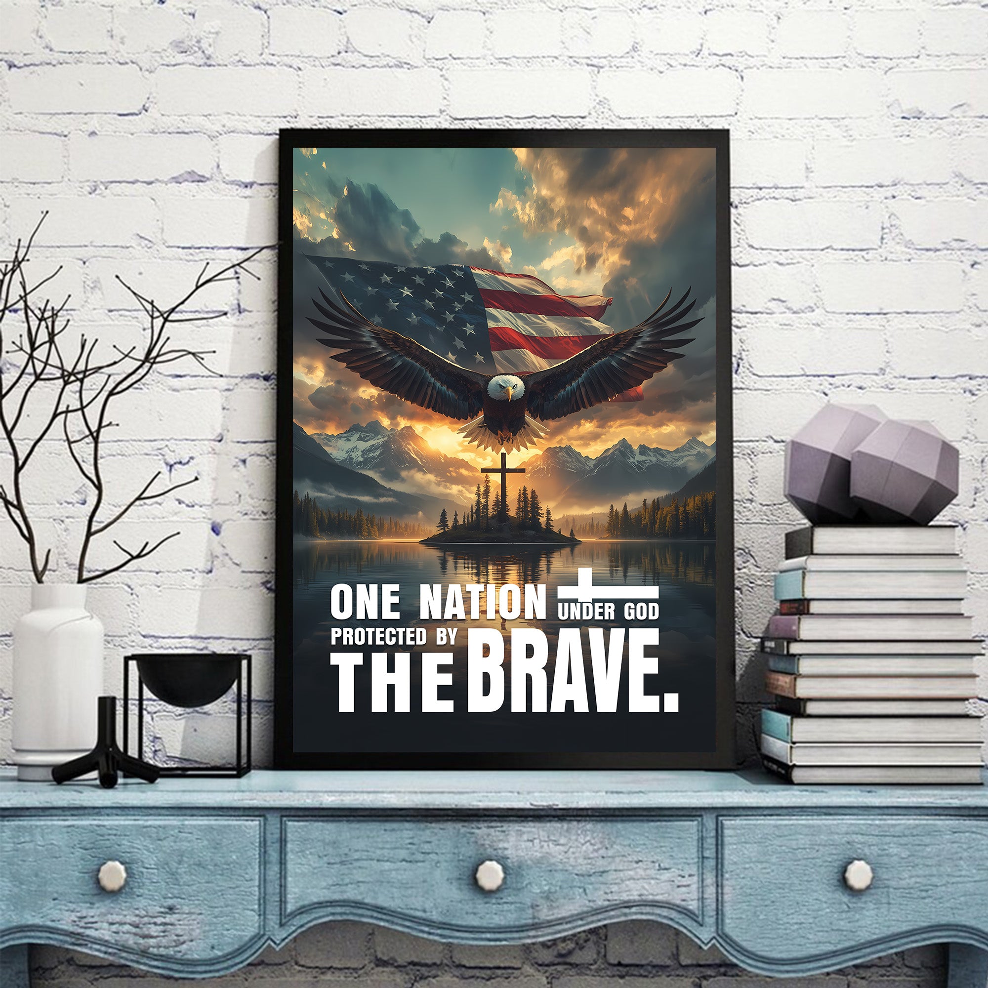 One Nation Under God Protected by the Brave Honoring Veterans Who Safeguard Our Freedom Poster