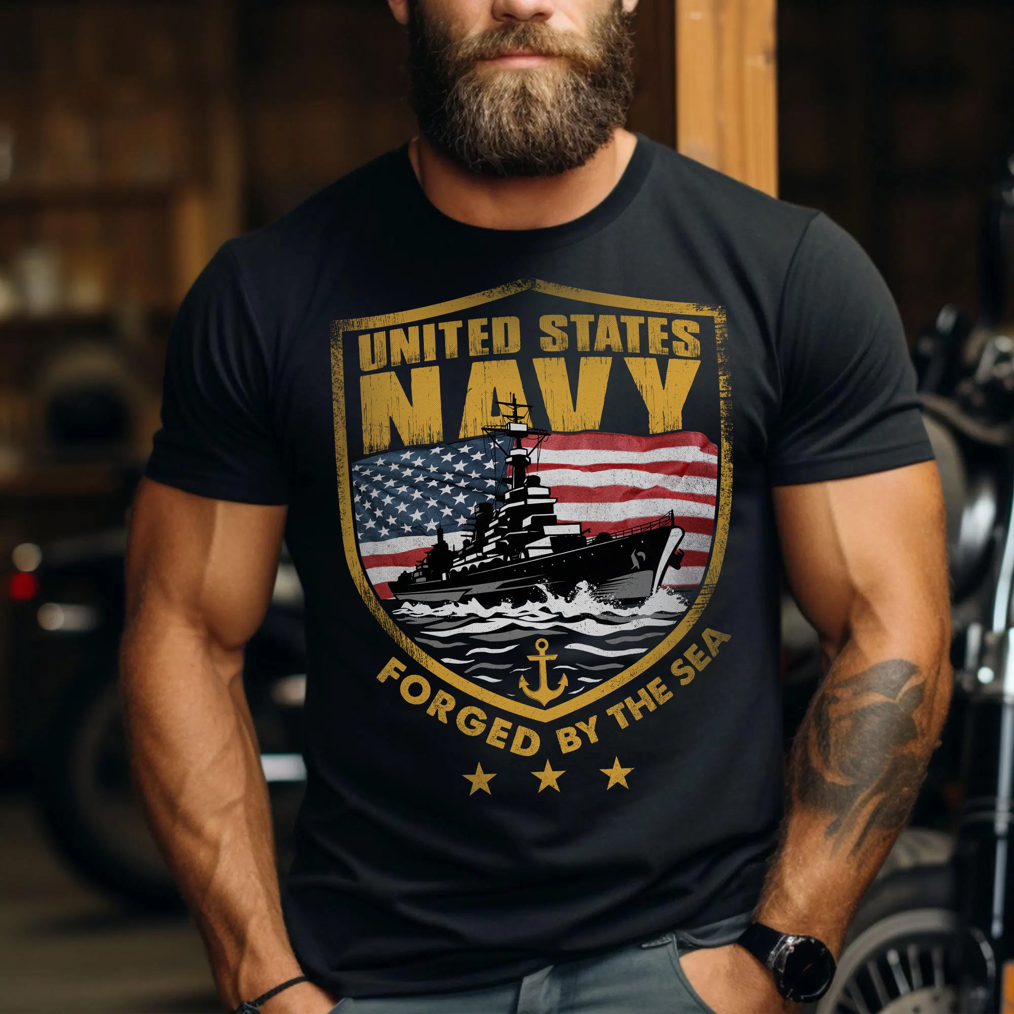 Forged by the Sea Strengthened by Service Anchored in Honor Proud to Be a U.S. Navy Veteran T-Shirt