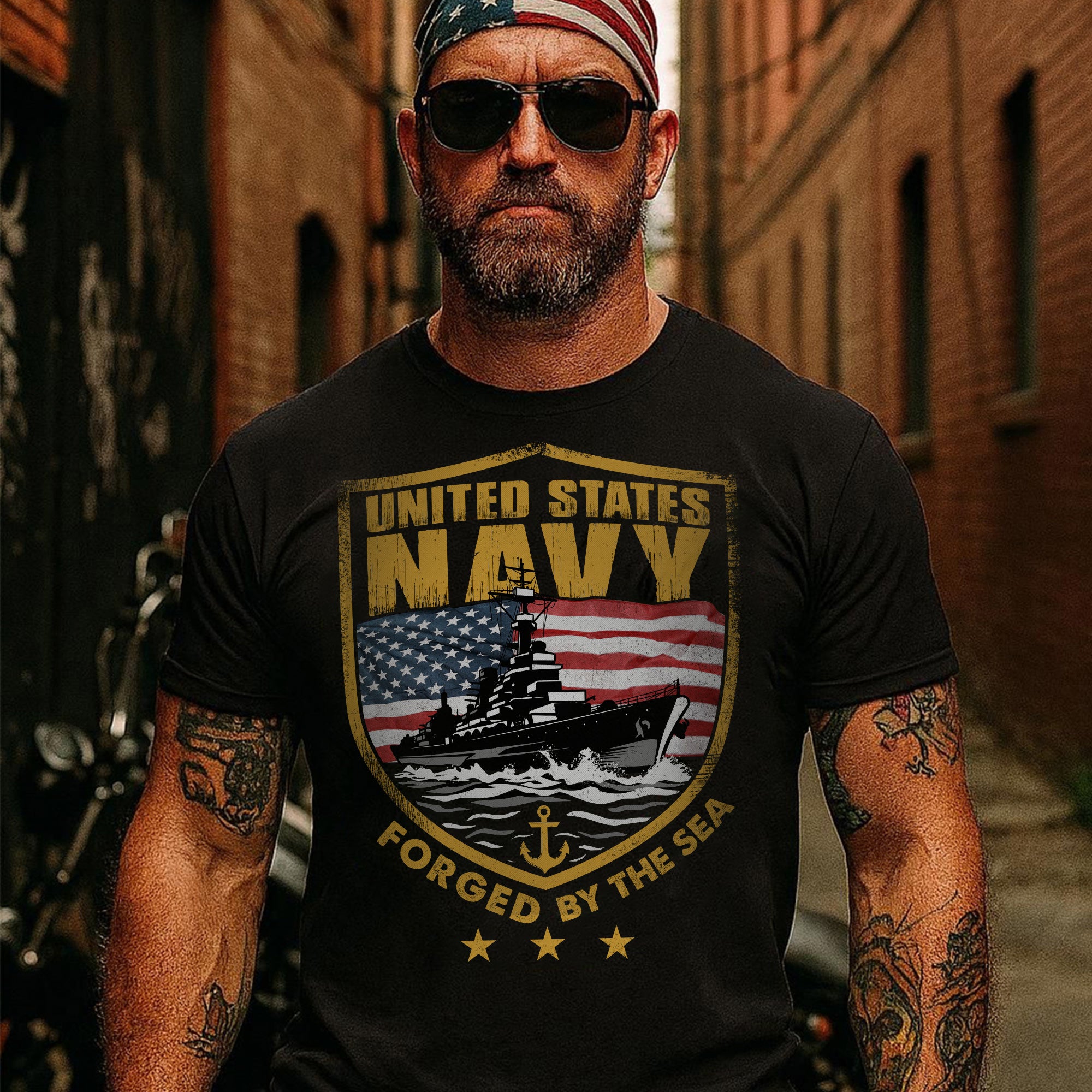 Forged by the Sea Strengthened by Service Anchored in Honor Proud to Be a U.S. Navy Veteran T-Shirt