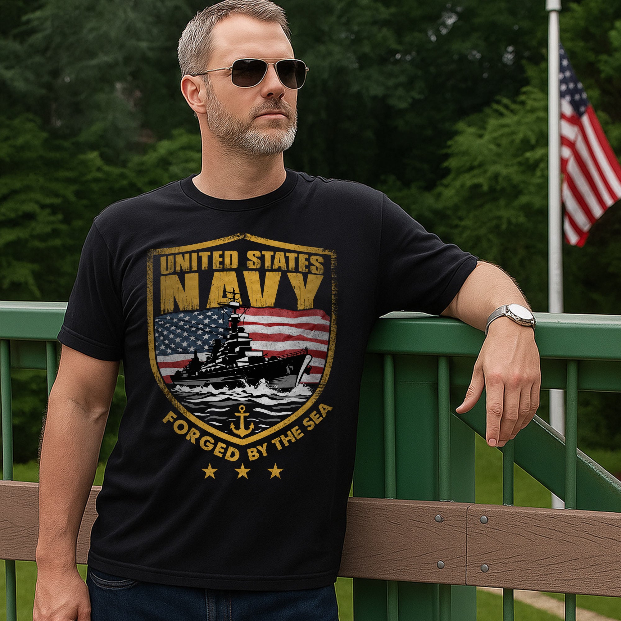 Forged by the Sea Strengthened by Service Anchored in Honor Proud to Be a U.S. Navy Veteran T-Shirt