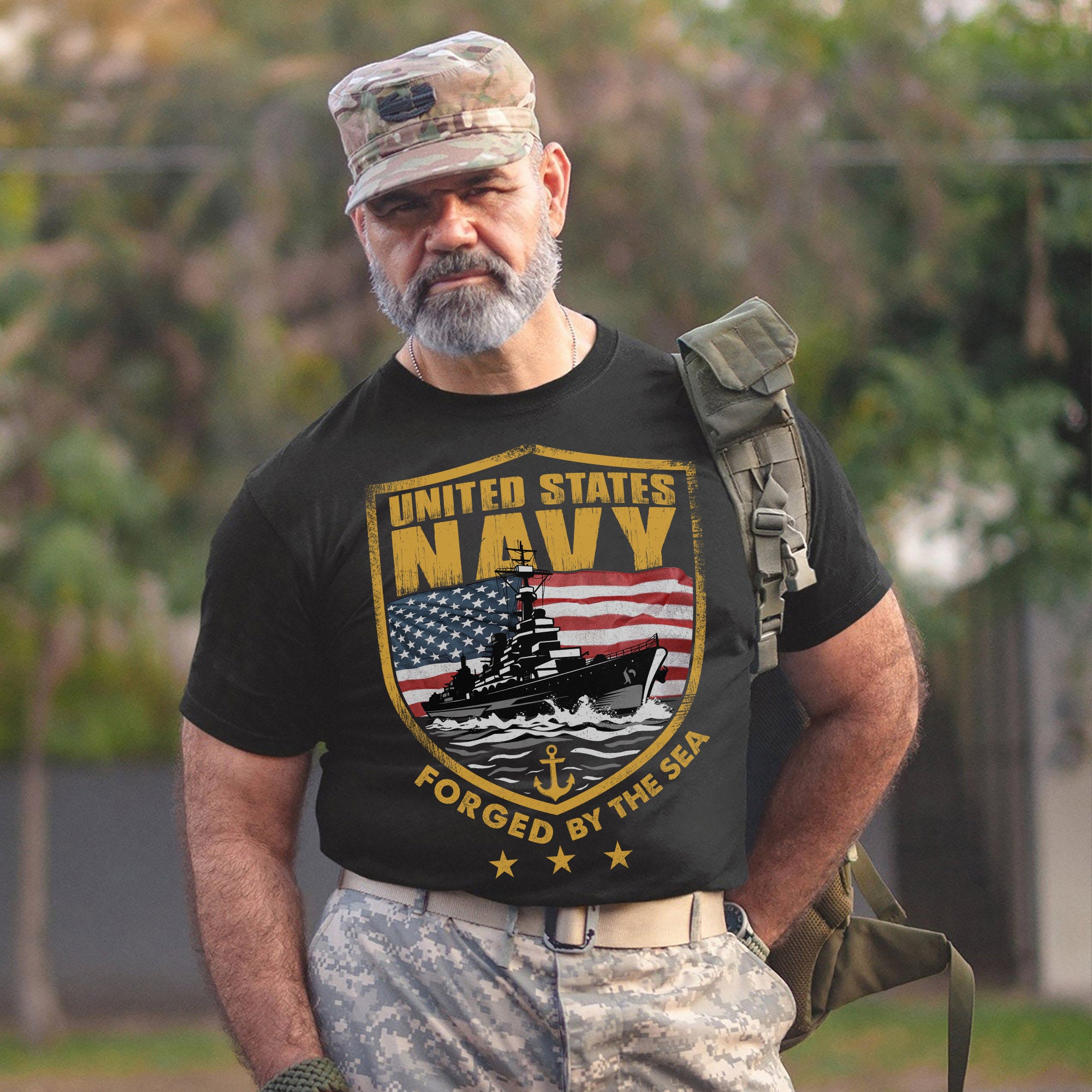 Forged by the Sea Strengthened by Service Anchored in Honor Proud to Be a U.S. Navy Veteran T-Shirt
