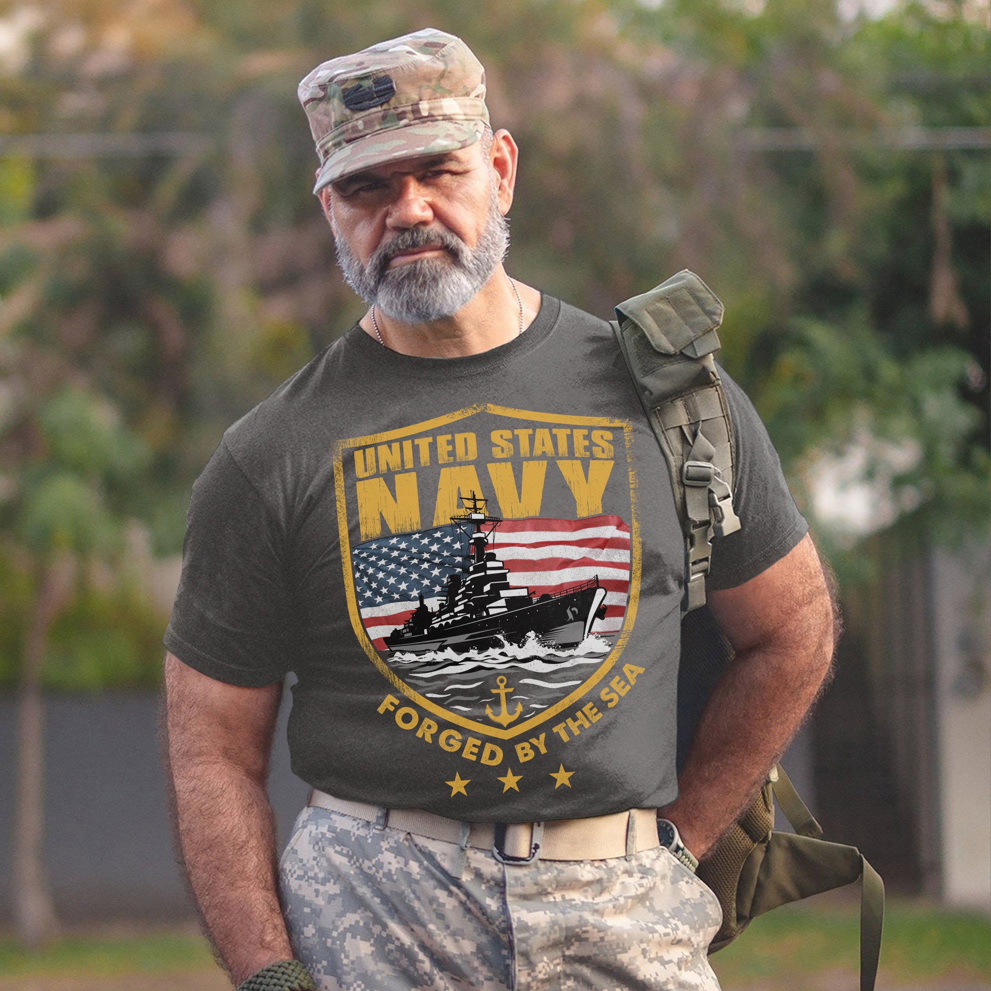 Forged by the Sea Strengthened by Service Anchored in Honor Proud to Be a U.S. Navy Veteran T-Shirt