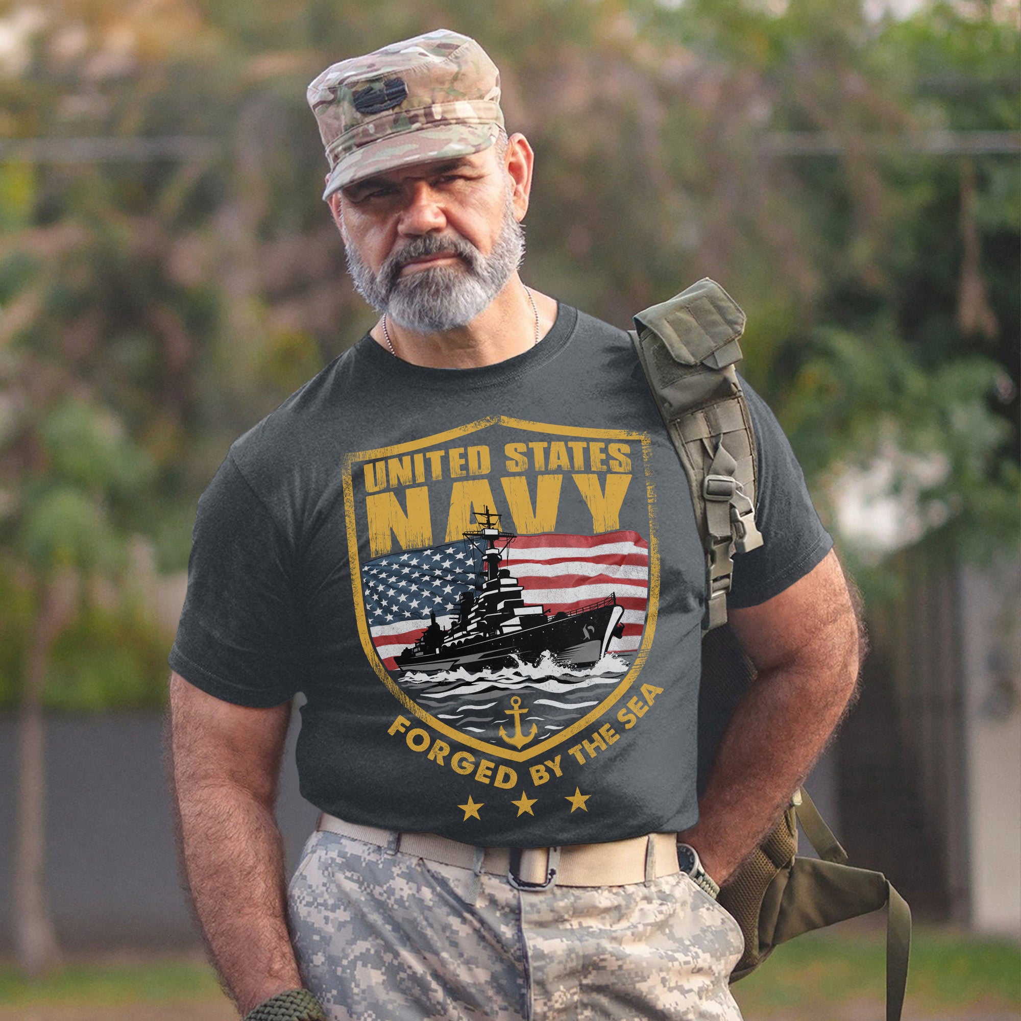 Forged by the Sea Strengthened by Service Anchored in Honor Proud to Be a U.S. Navy Veteran T-Shirt