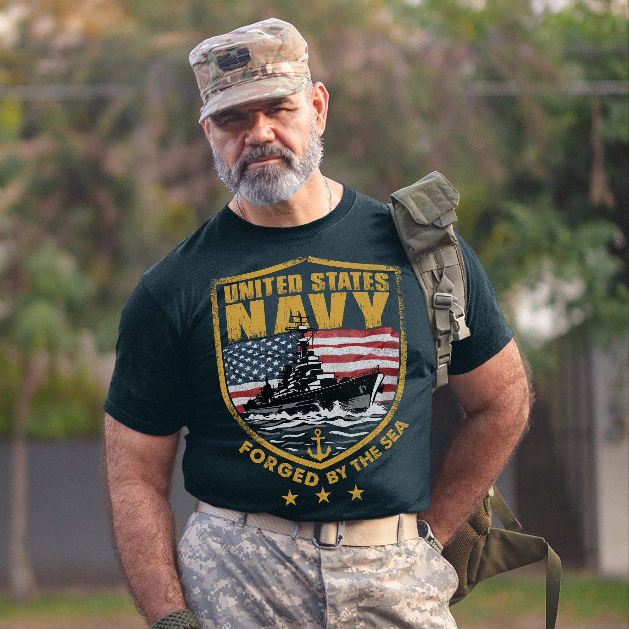 Forged by the Sea Strengthened by Service Anchored in Honor Proud to Be a U.S. Navy Veteran T-Shirt