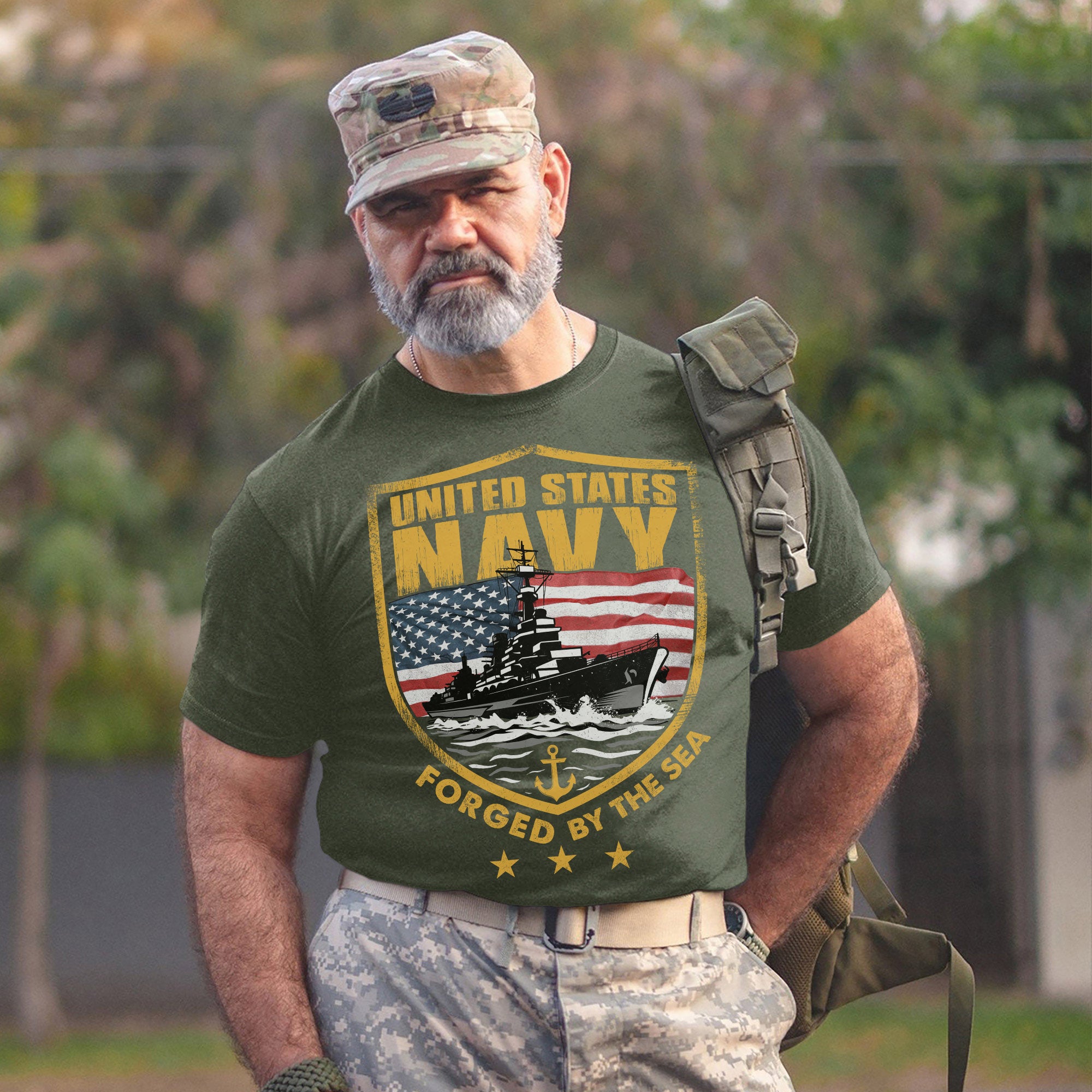 Forged by the Sea Strengthened by Service Anchored in Honor Proud to Be a U.S. Navy Veteran T-Shirt