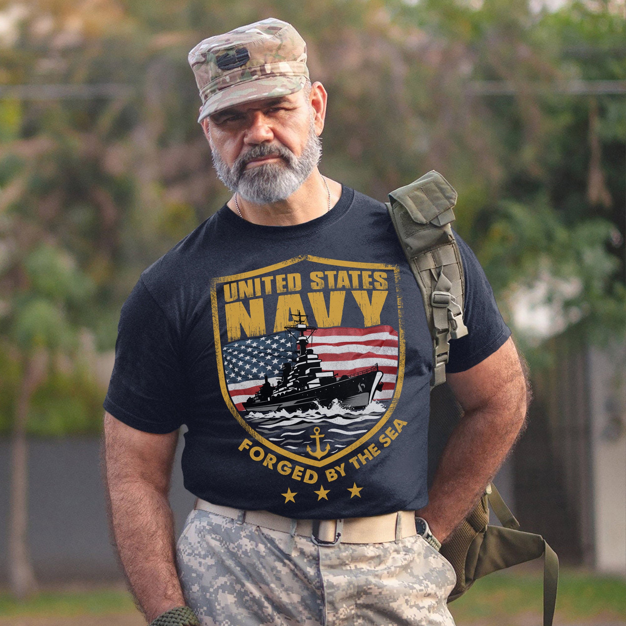 Forged by the Sea Strengthened by Service Anchored in Honor Proud to Be a U.S. Navy Veteran T-Shirt