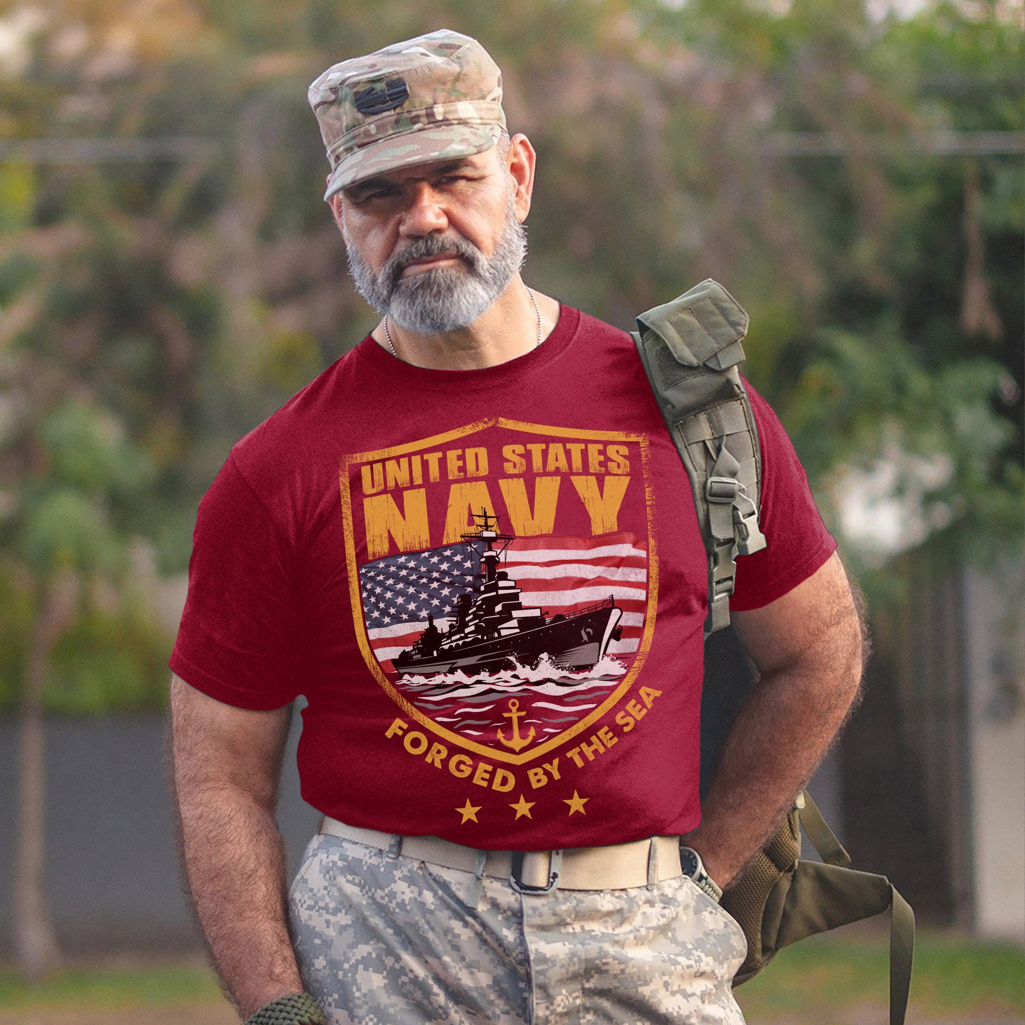 Forged by the Sea Strengthened by Service Anchored in Honor Proud to Be a U.S. Navy Veteran T-Shirt