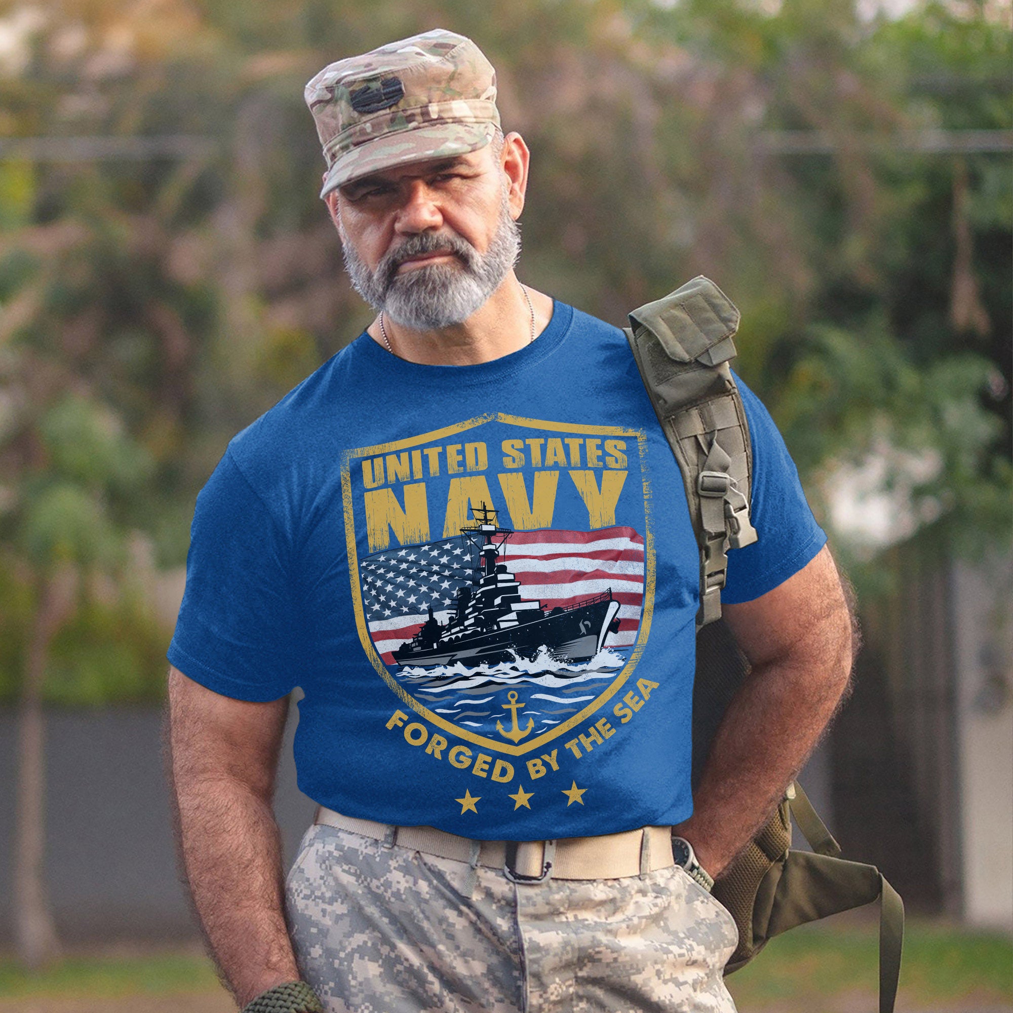 Forged by the Sea Strengthened by Service Anchored in Honor Proud to Be a U.S. Navy Veteran T-Shirt