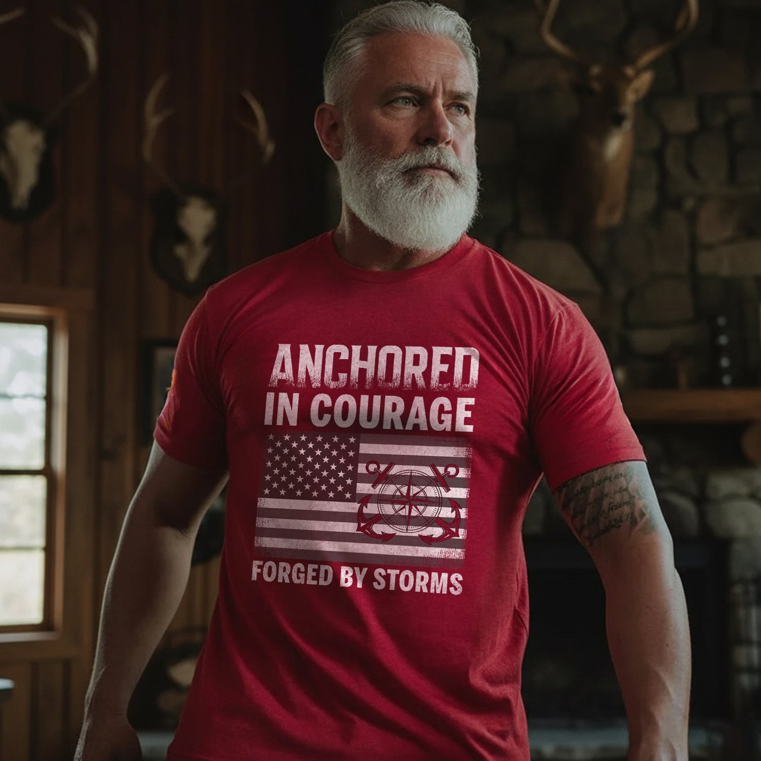 Anchored in Courage Forged by Storms Built by the Sea Strengthened by Service and Veteran Pride T-Shirt Secondary image