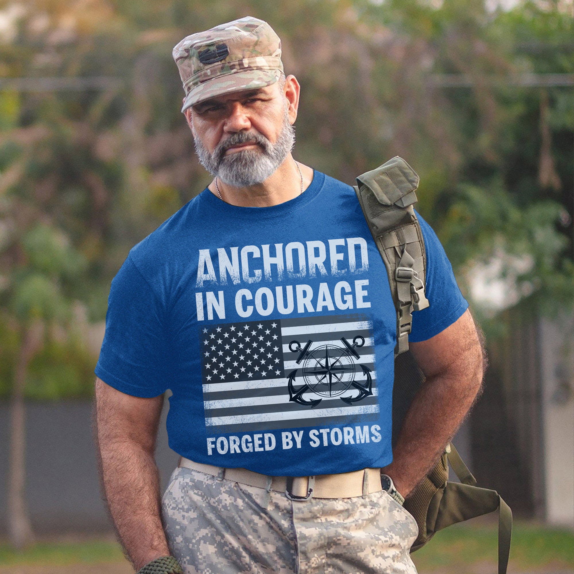 Anchored in Courage Forged by Storms Built by the Sea Strengthened by Service and Veteran Pride T-Shirt