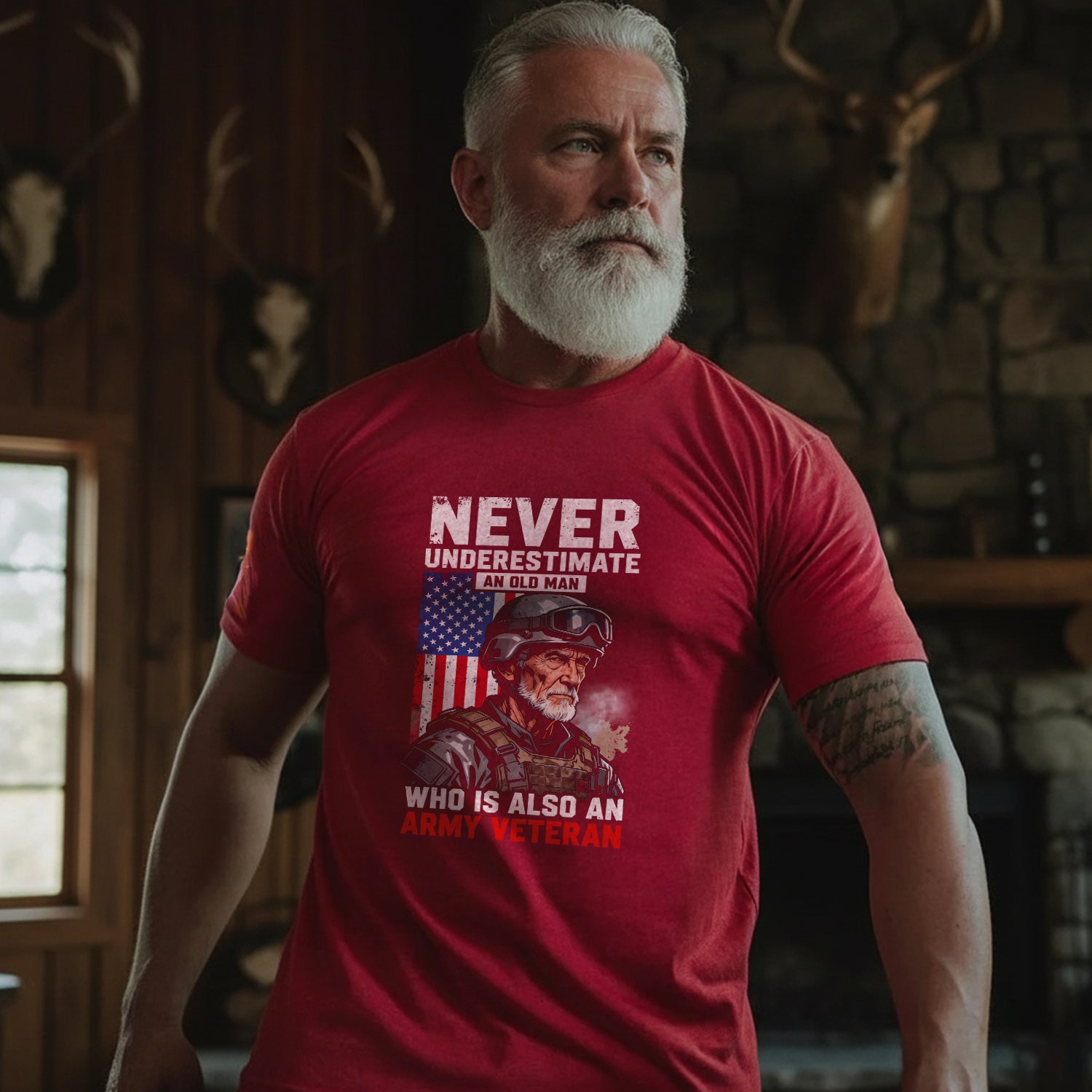 Never Underestimate an Old Man Who Is Also an Army Veteran Proud US Military Honor Courage T-Shirt Secondary image