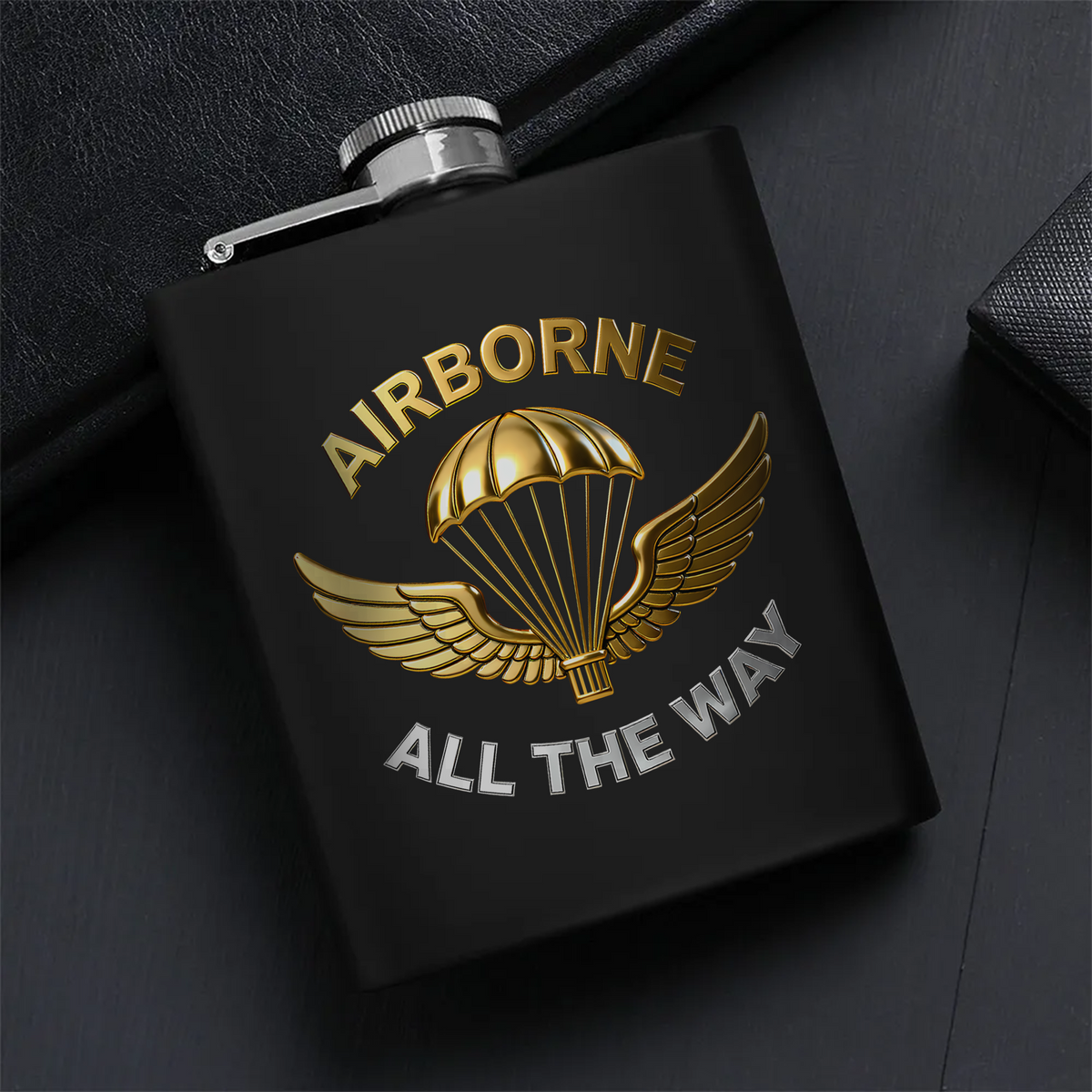 Airborne All the Way Proud US Military Veteran Honor Courage Brotherhood Always Hip Flask Set Main image