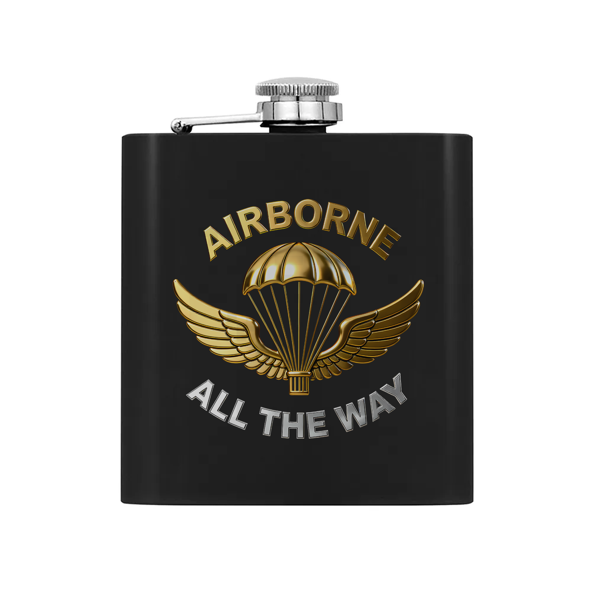 Airborne All the Way Proud US Military Veteran Honor Courage Brotherhood Always Hip Flask Set