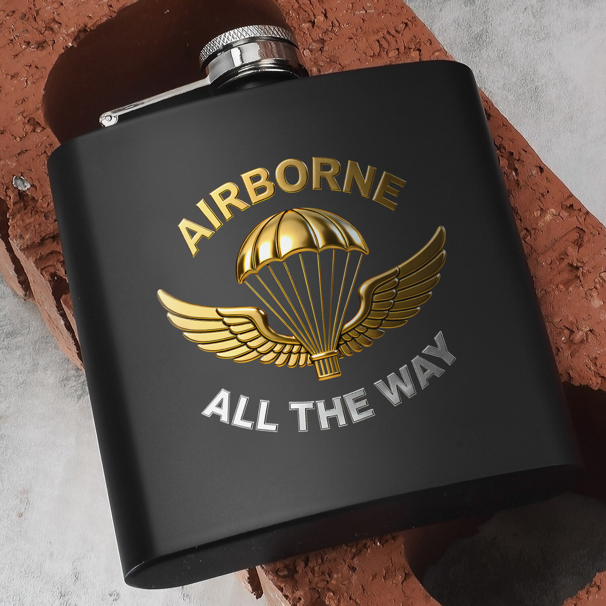 Airborne All the Way Proud US Military Veteran Honor Courage Brotherhood Always Hip Flask Set