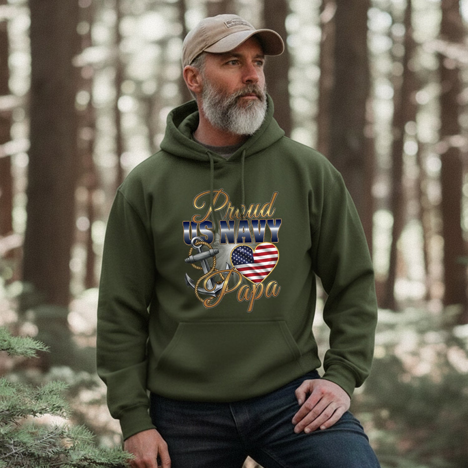 Proud US Navy Papa Honor Courage Love Hoodie