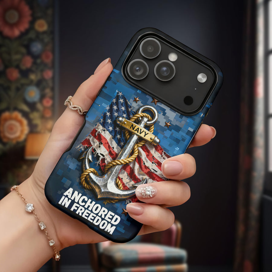 Anchored by Honor, Defending Freedom Phone Case