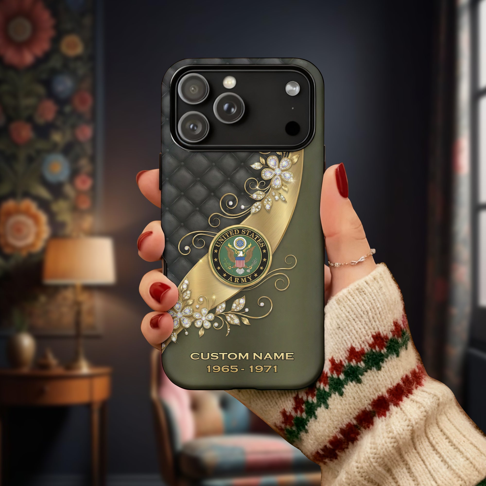 Army Elegance in Gold Personalized Phone Case Secondary image