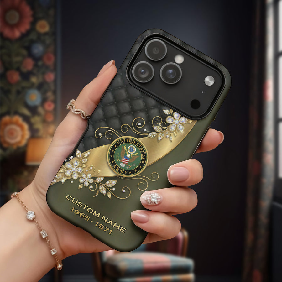 Army Elegance in Gold Personalized Phone Case