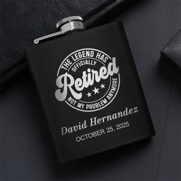 Legendary Retirement Celebration Gift Set Personalized Hip Flask Set