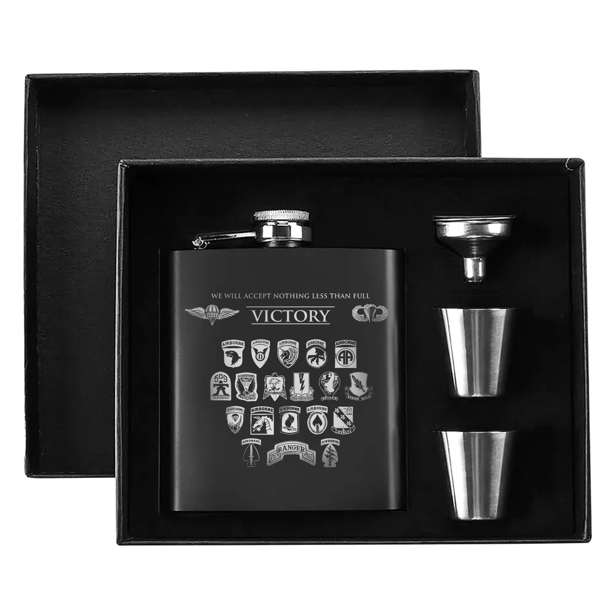 Victory Inspired Gift for Military Enthusiasts Hip Flask Set Secondary image
