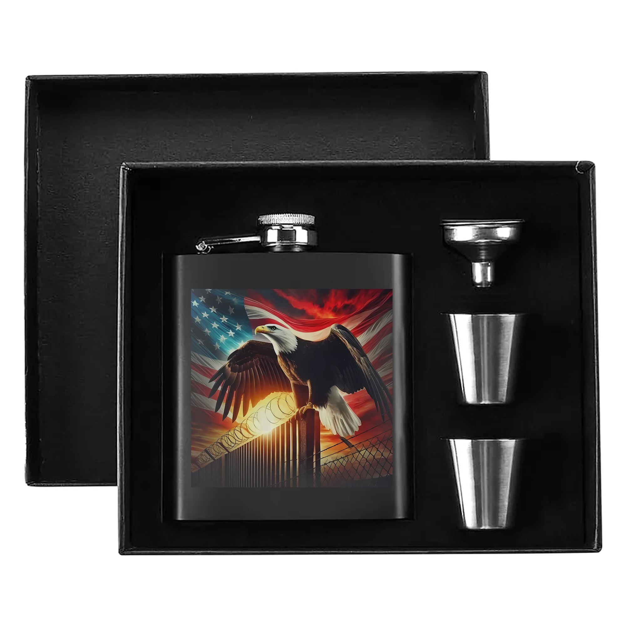 Patriotic Eagle Emblem of Freedom Hip Flask Set
