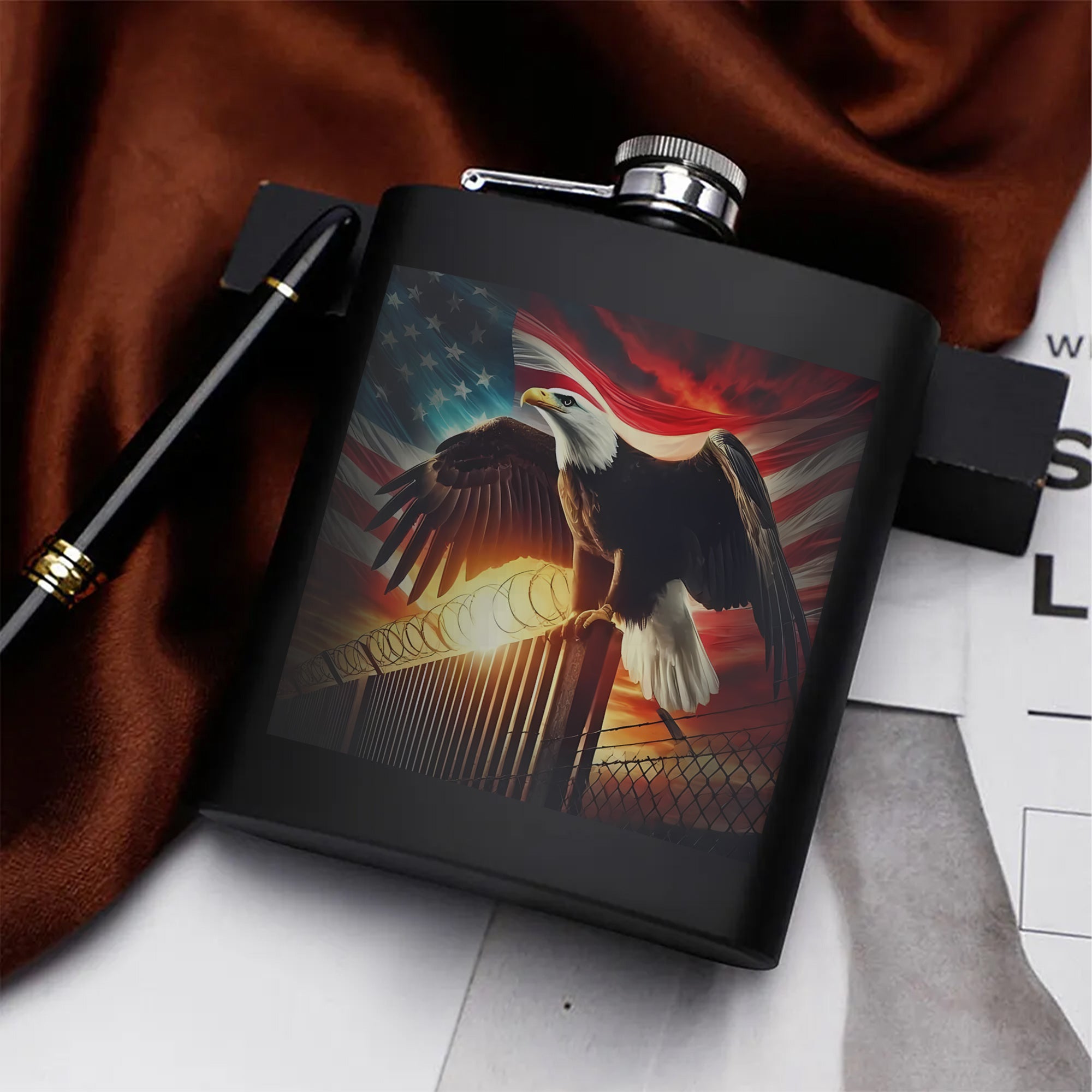Patriotic Eagle Emblem of Freedom Hip Flask Set