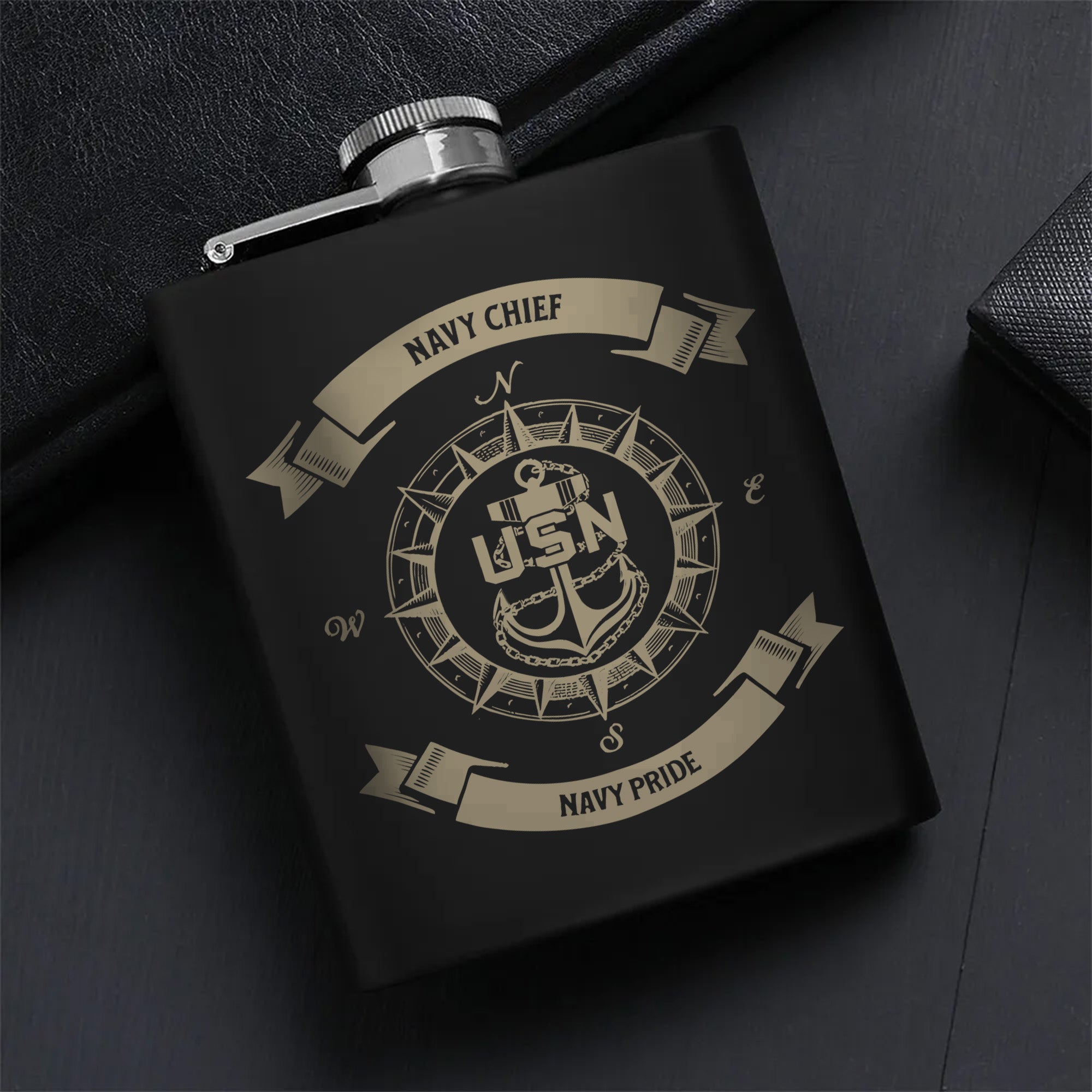 Navy Chief Pride Gift Set Hip Flask Set
