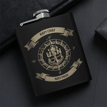 Navy Chief Pride Gift Set Hip Flask Set