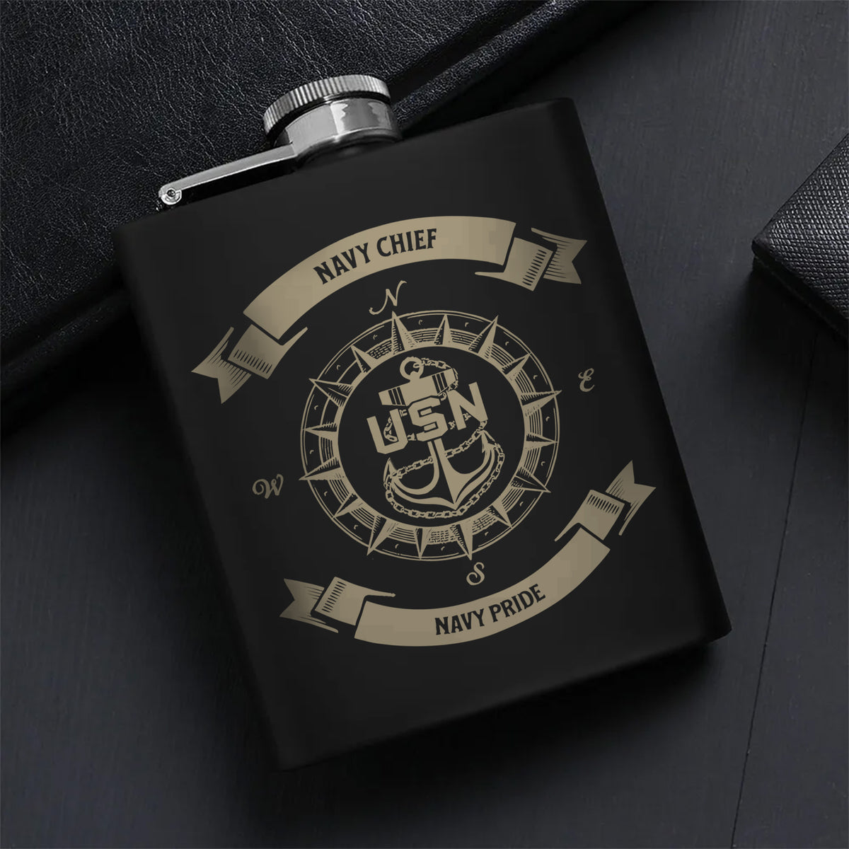 Navy Chief Pride Gift Set Hip Flask Set