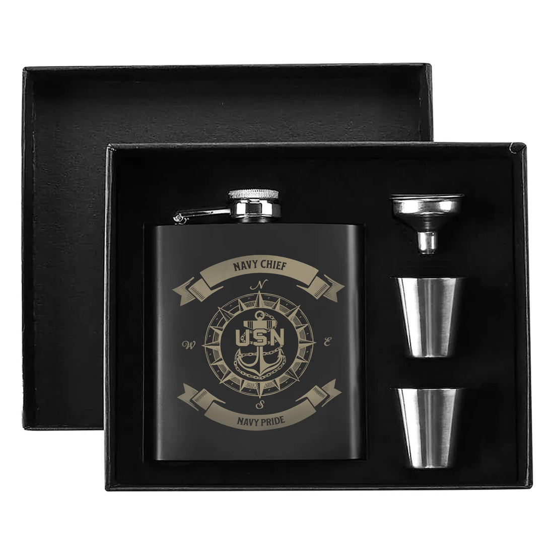 Navy Chief Pride Gift Set Hip Flask Set