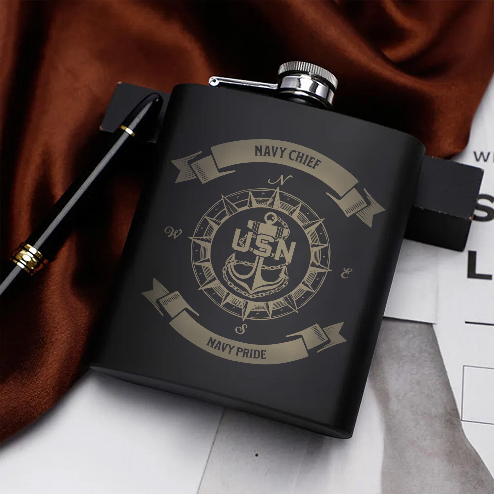 Navy Chief Pride Gift Set Hip Flask Set