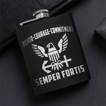 Honor Courage Commitment Gift for Veterans Hip Flask Set