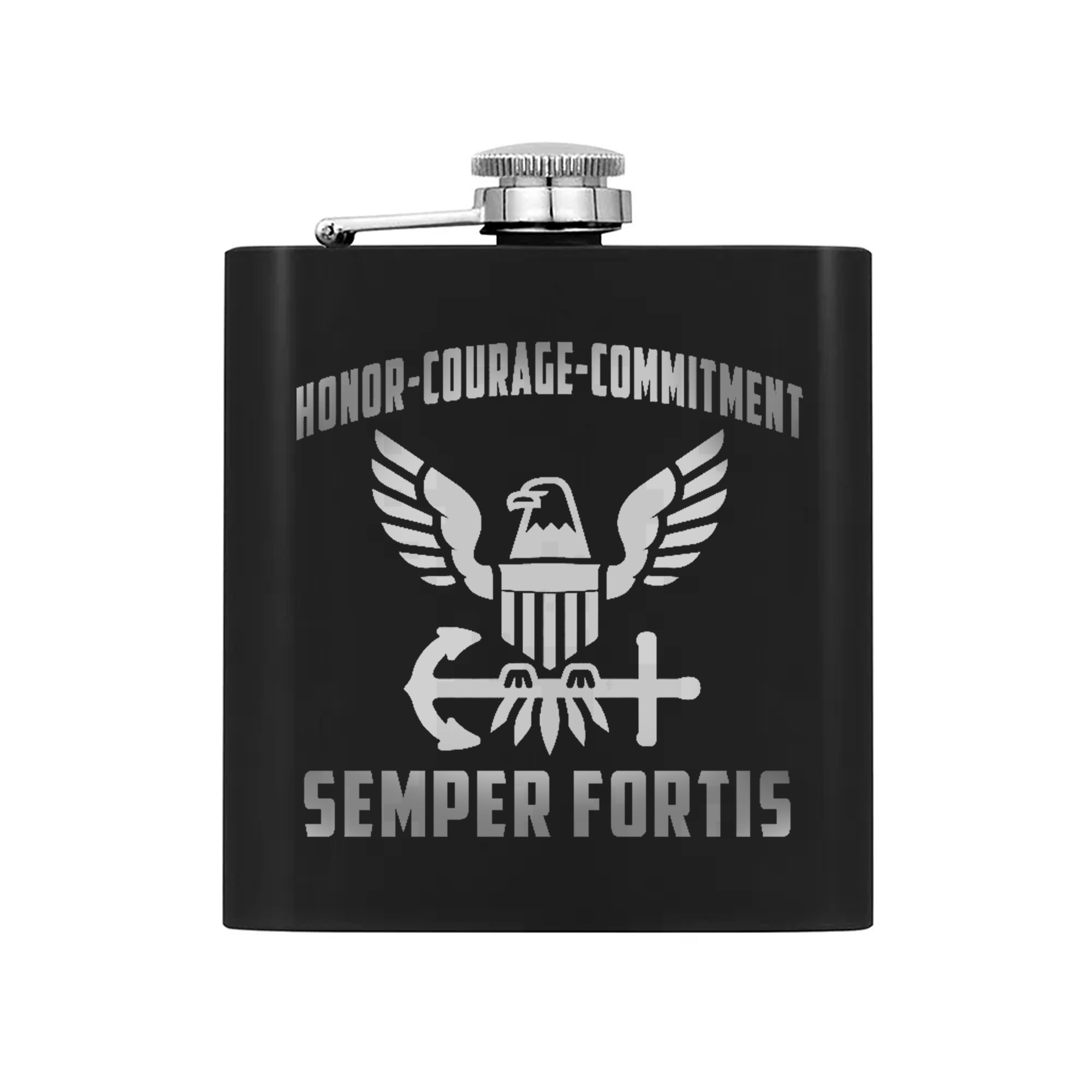 Honor Courage Commitment Gift for Veterans Hip Flask Set