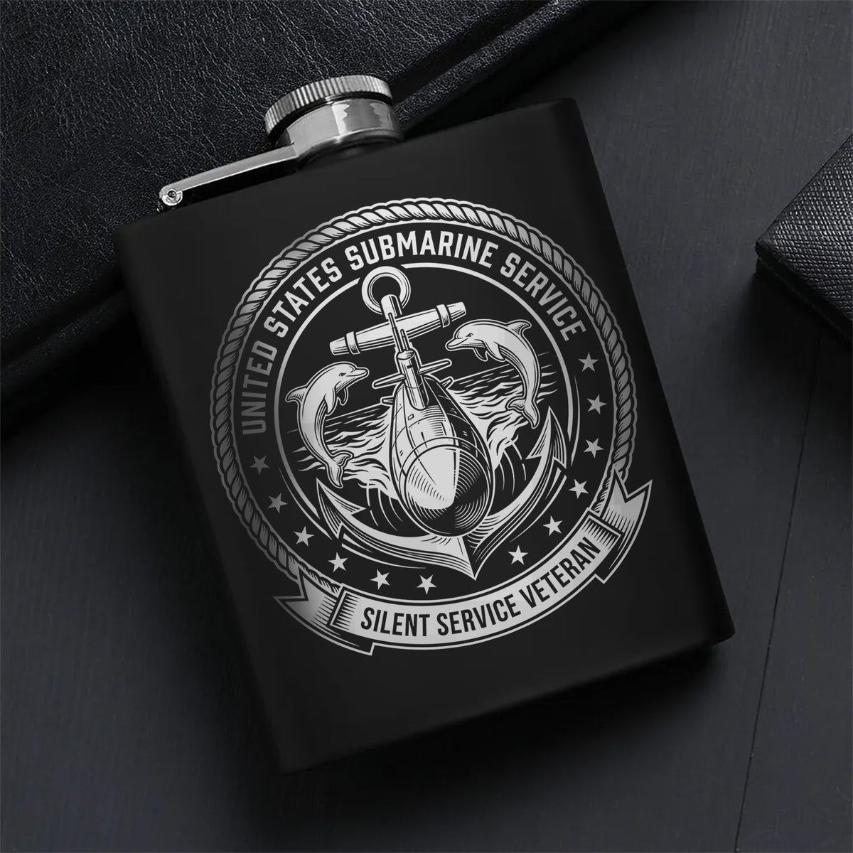 Silent Service Veteran Tribute Gift Hip Flask Set Main image